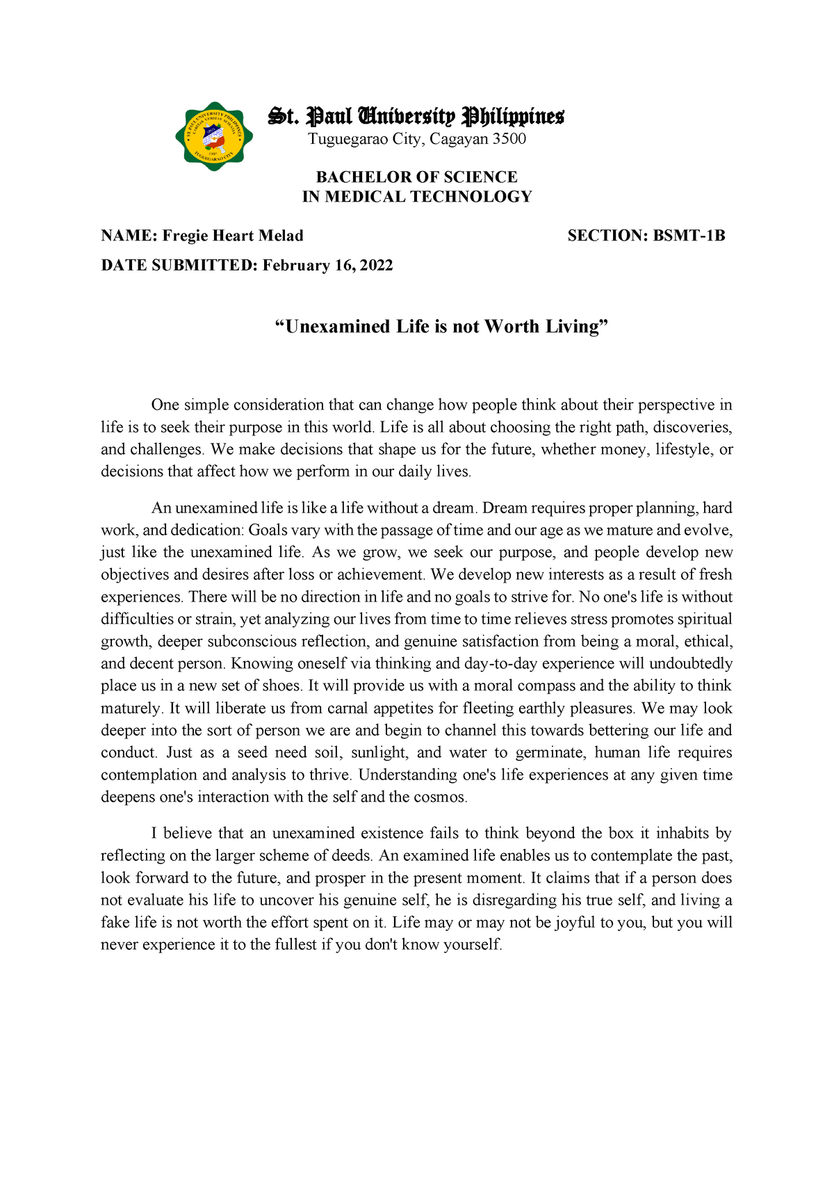 unexamined life is not worth living essay pdf