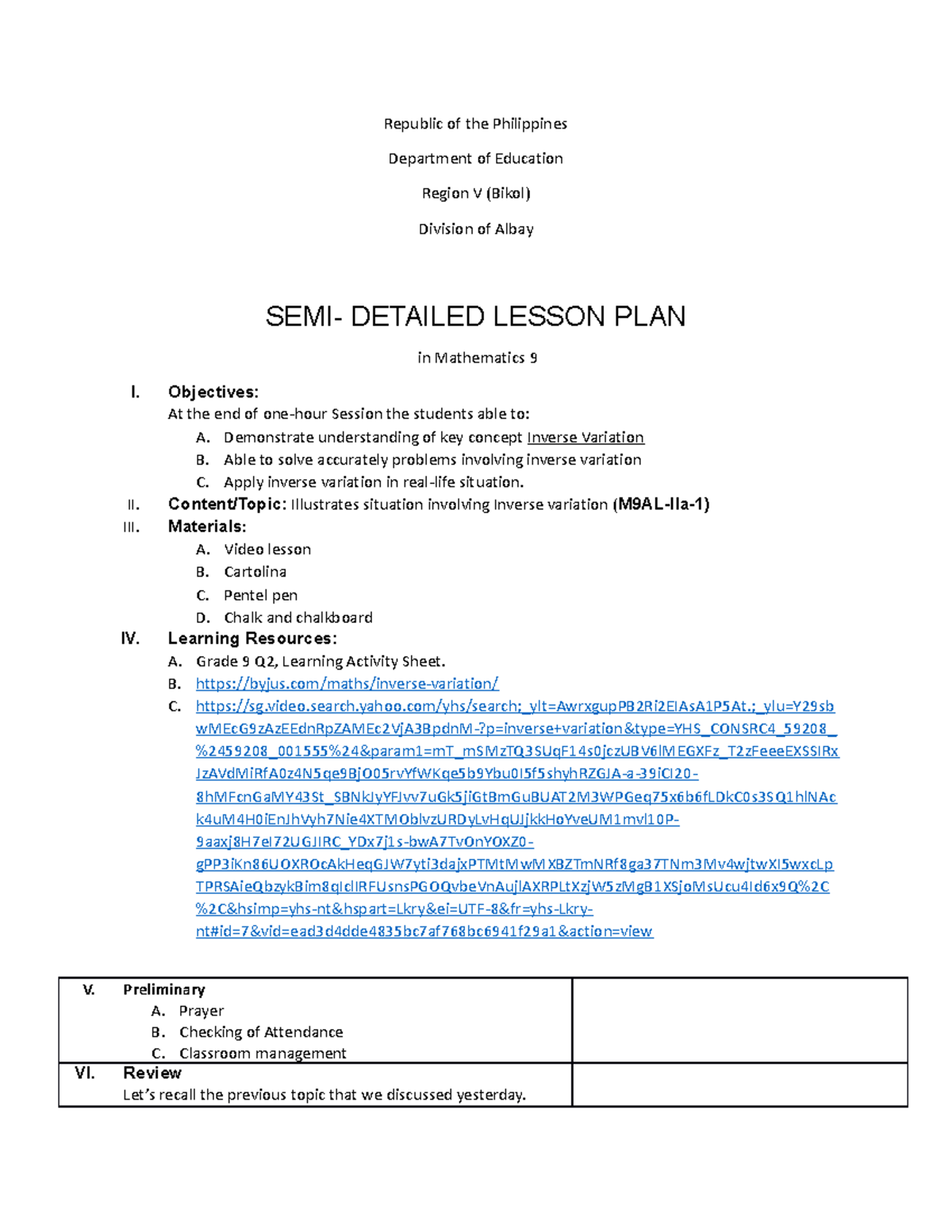 Detailed lesson plan in math - Republic of the Philippines Department ...