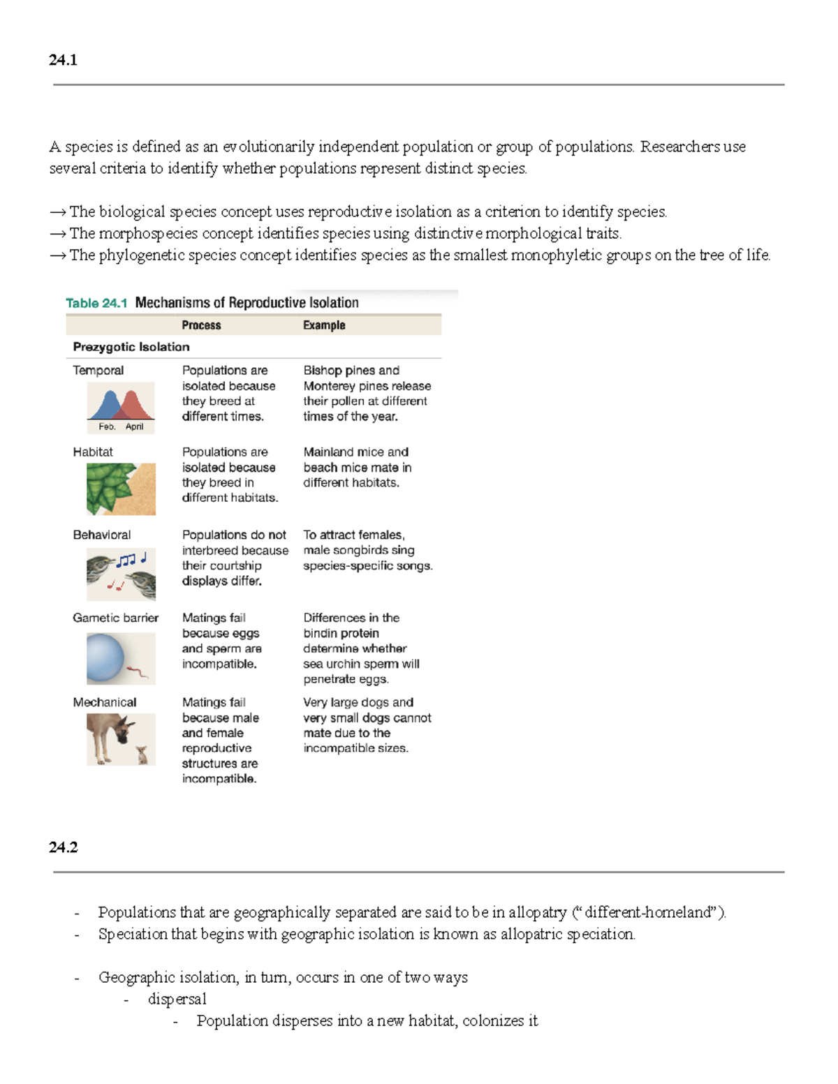 Biology Textbook Chapter 24 Notes - 24. A species is defined as an ...