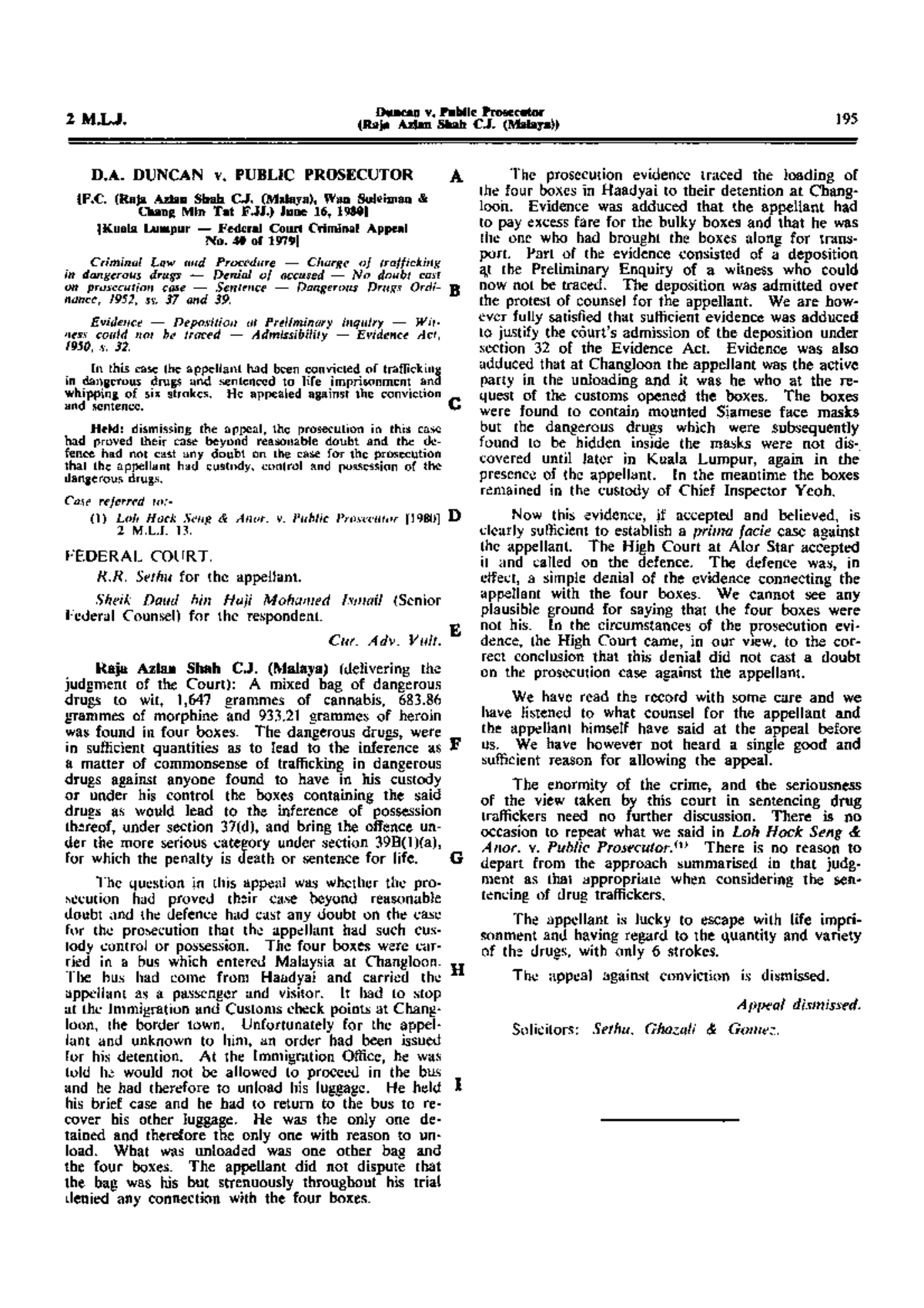 DA Duncan v Public Prosecutor [1980] 2 MLJ 195 Criminal Law I Studocu