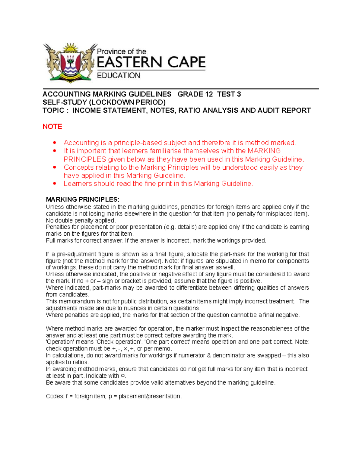 Accounting grade 12 marking guideline test 3 - ACCOUNTING MARKING ...