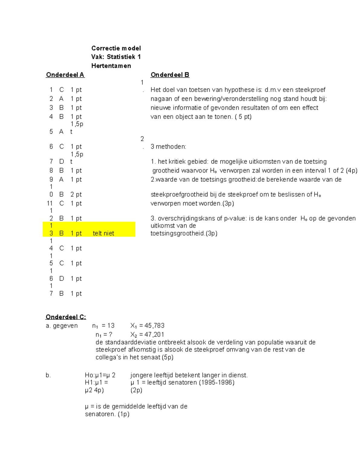 Correctie Model Statistiek 1 Her Tentamen - Correctie Model Vak ...