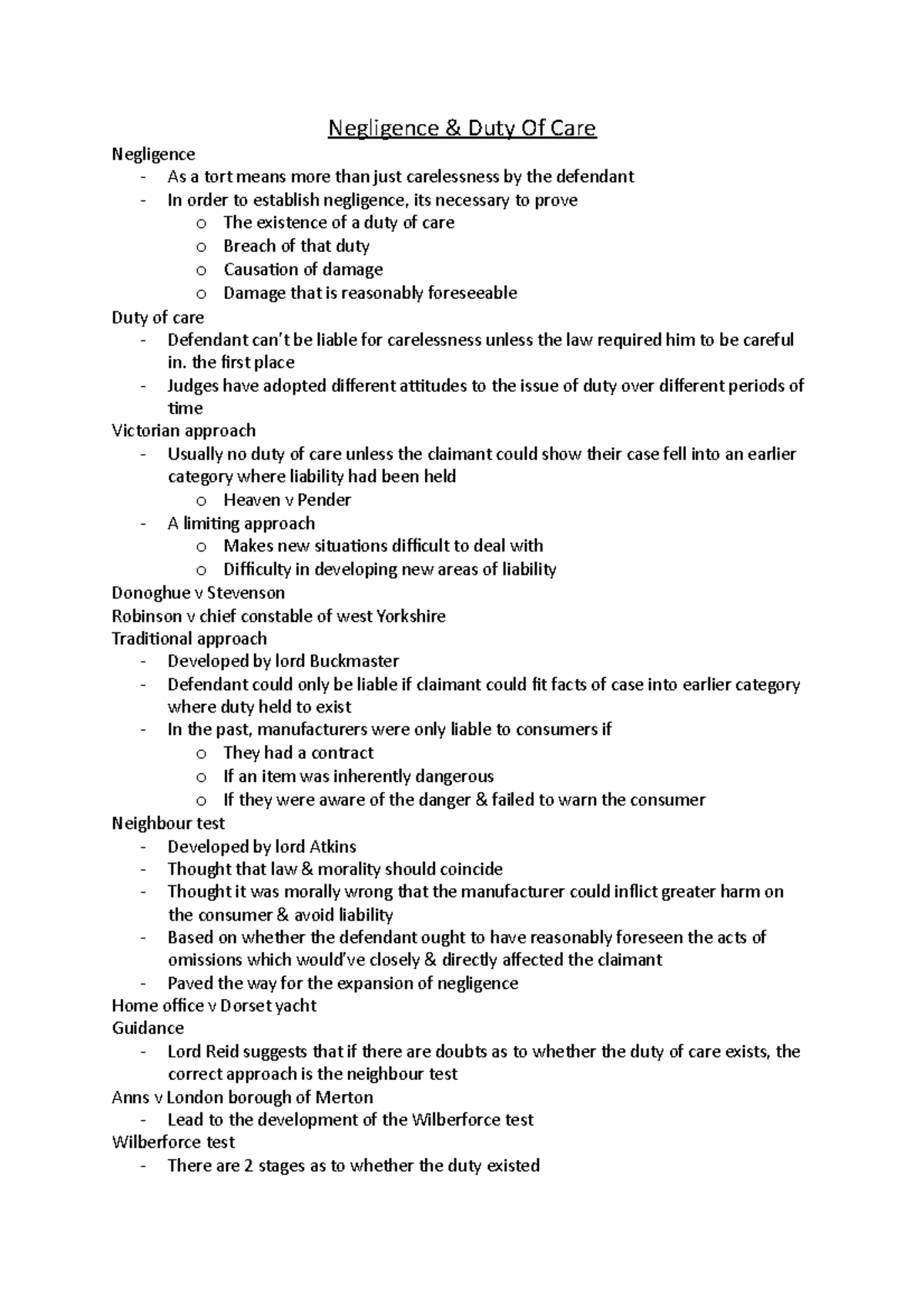 Negligence and Duty Of Care - Negligence & Duty Of Care Negligence - As ...