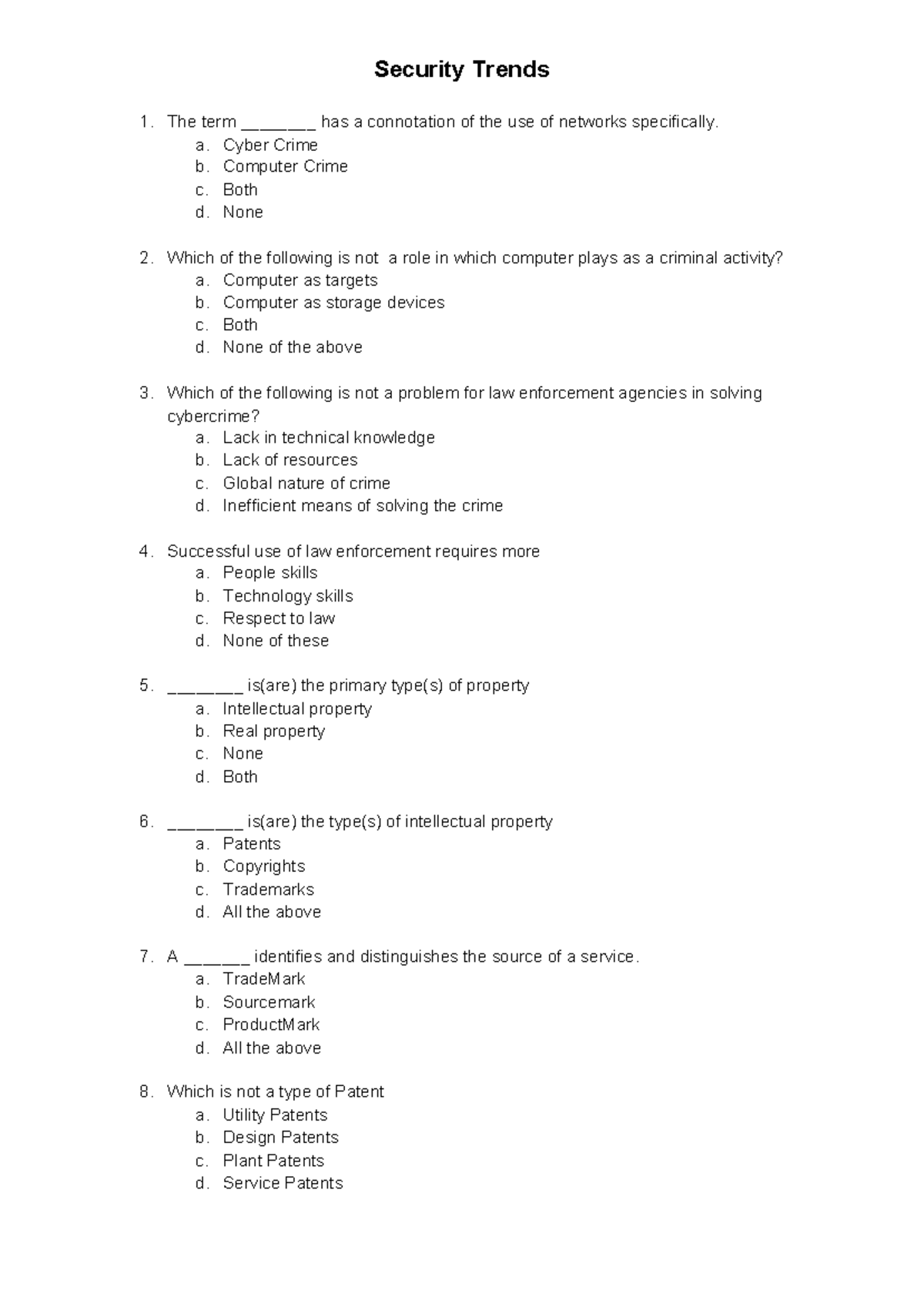 Cryptography and network security Unit1 mcqs - Security Trends 1. The ...