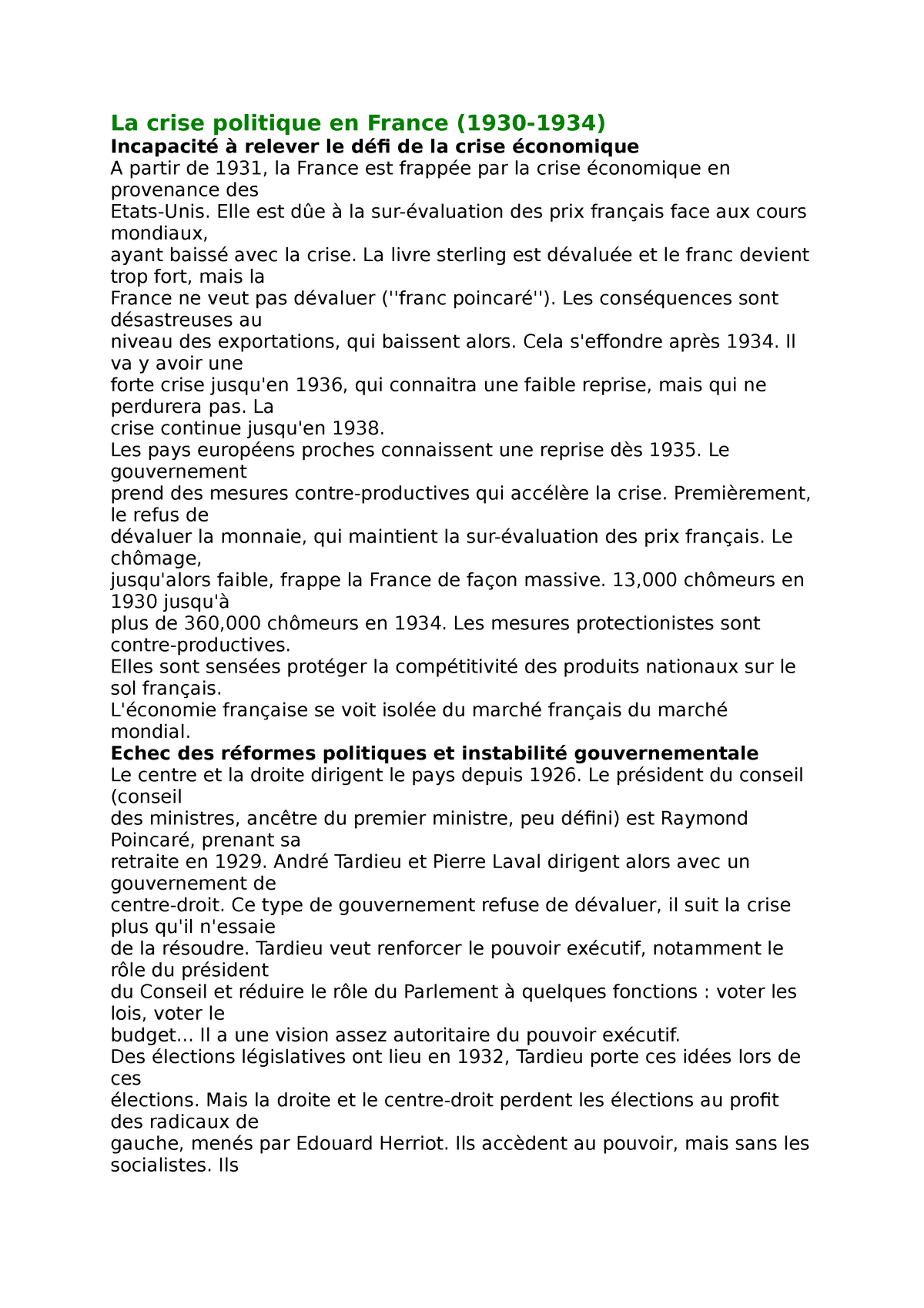 La crise politique en France - Elle est dûe à la sur-évaluation des