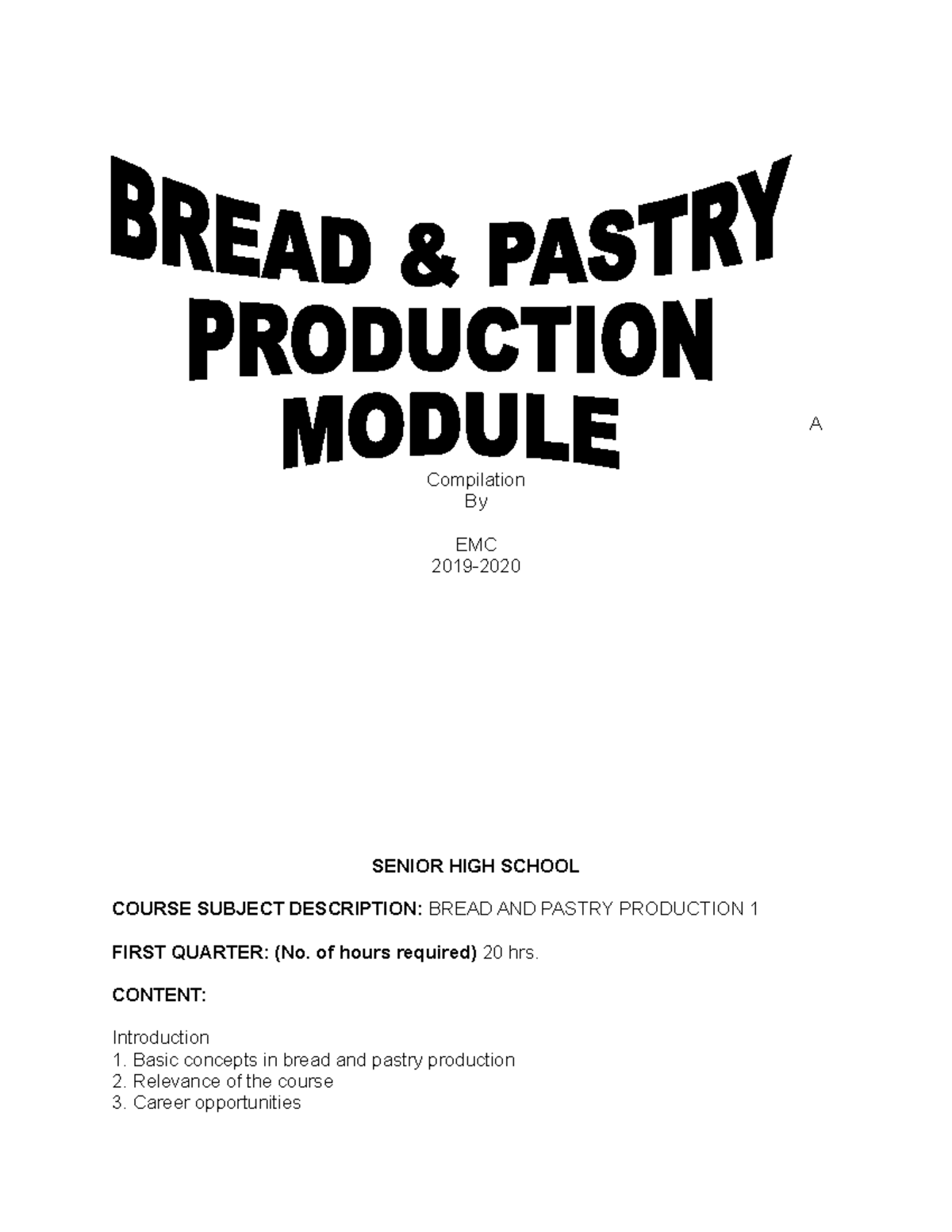 Module Compilation Bread and Pastry - A Compilation By EMC 2019- SENIOR ...