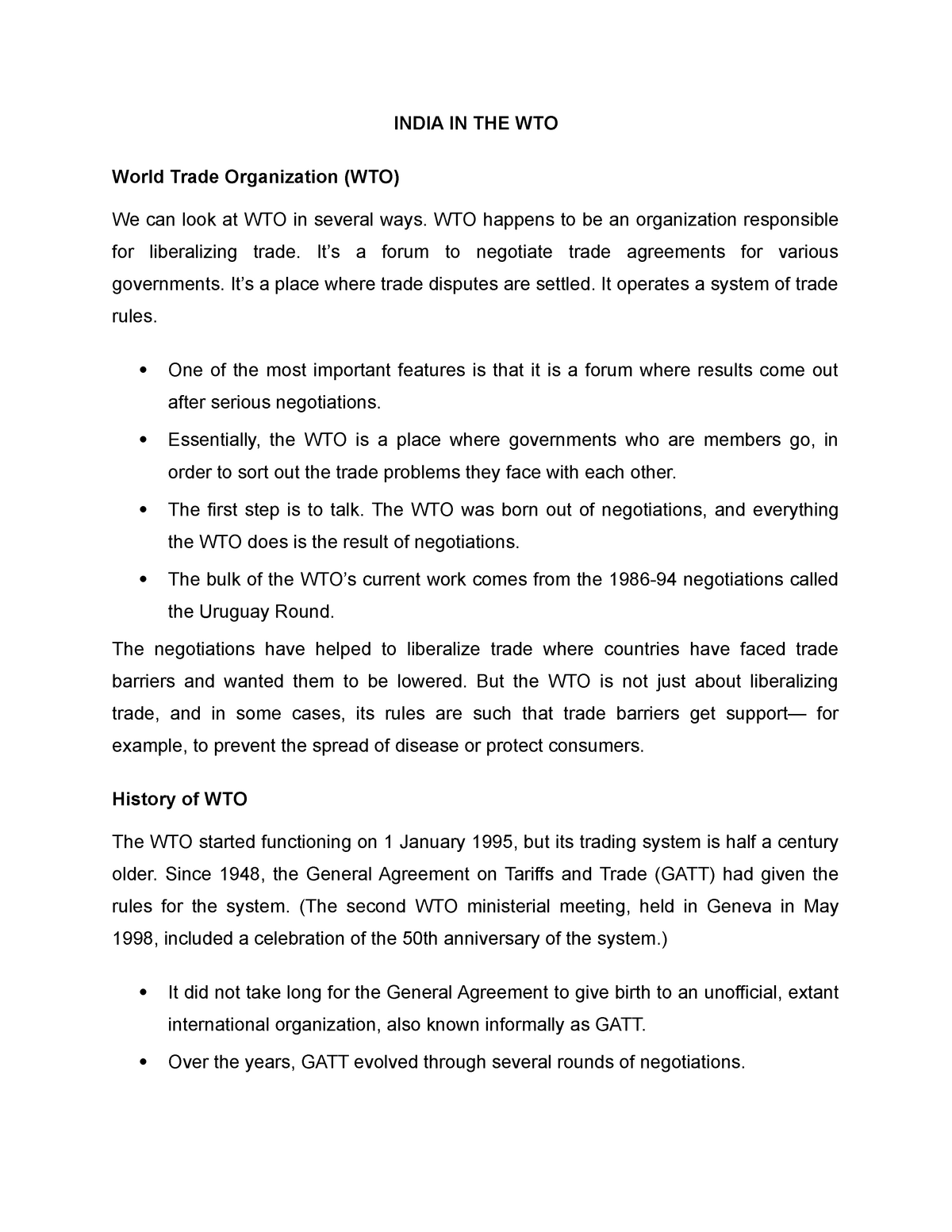 assignment on wto