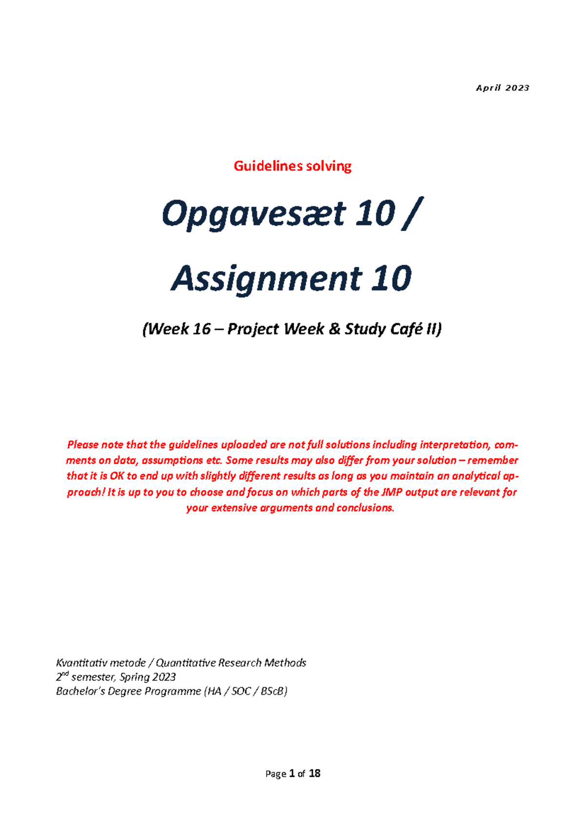 Assignment 10 - Solution -2023 - April 2023 Guidelines solving ...