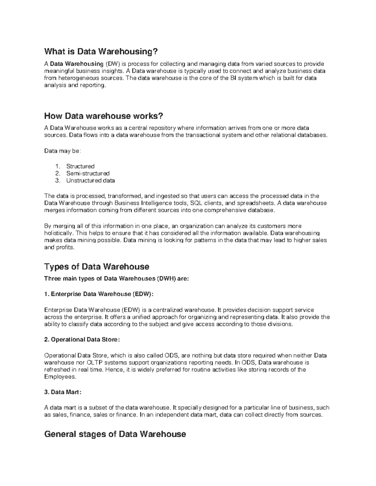 data warehouse and data mining - What is Data Warehousing? A Data ...