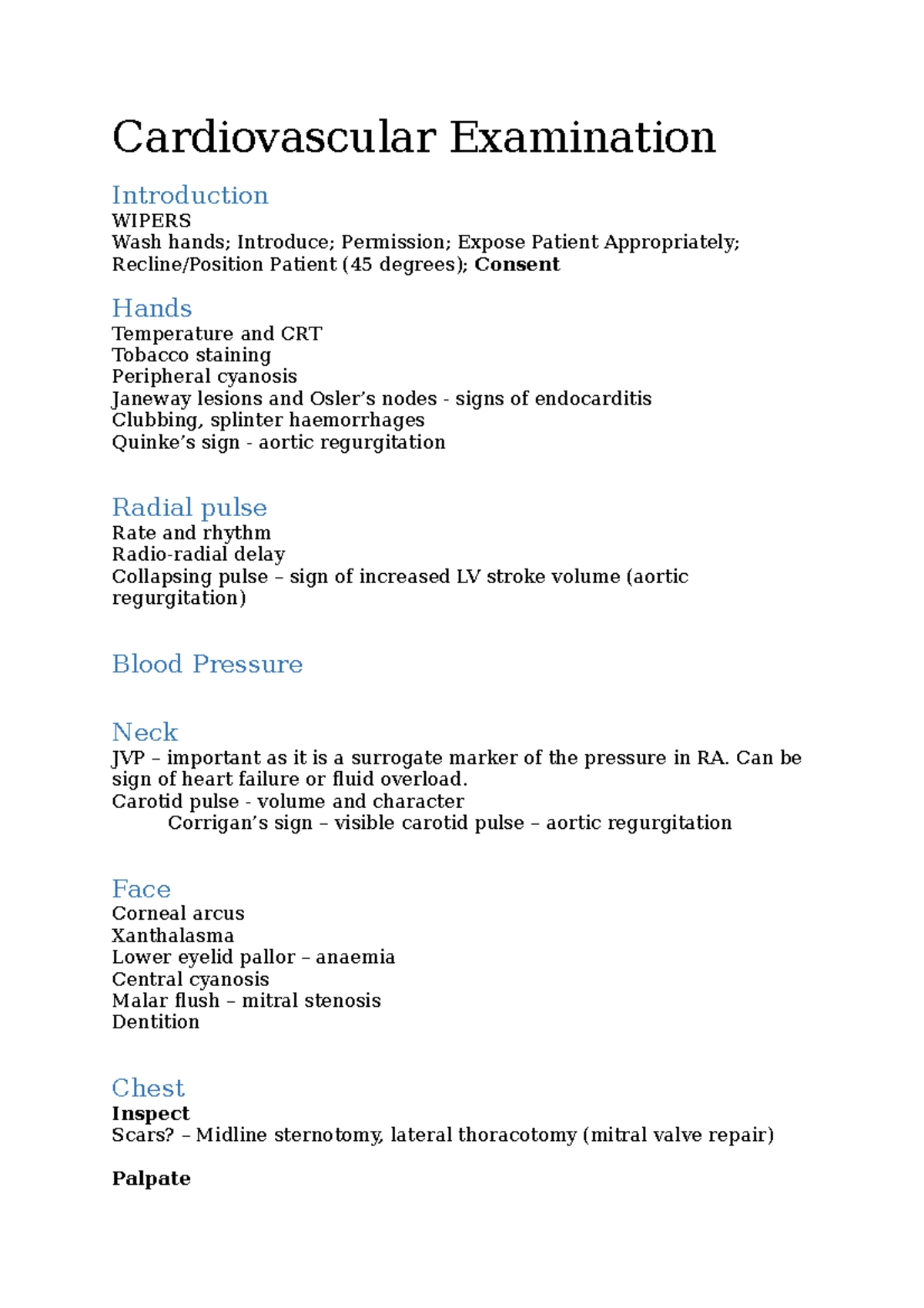 Cardiovascular Examination Cardiovascular Examination Introduction