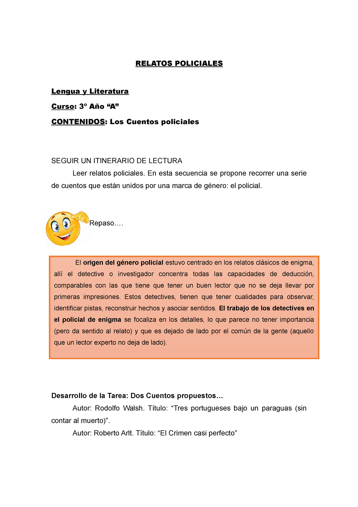 Actividades Cuentos Policiales Relatos Policiales Lengua Y Literatura Curso A O A