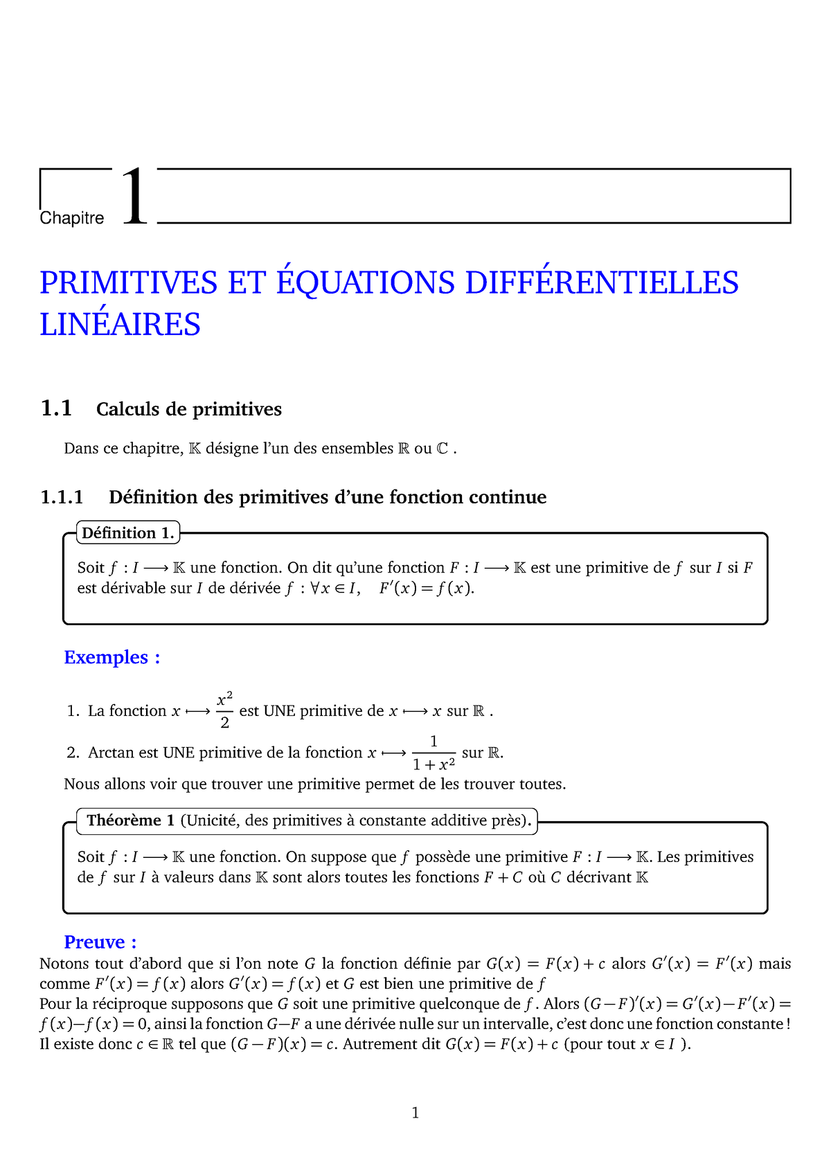 Chapitre Primitives Et Equations Différentielles - Chapitre 1 ...