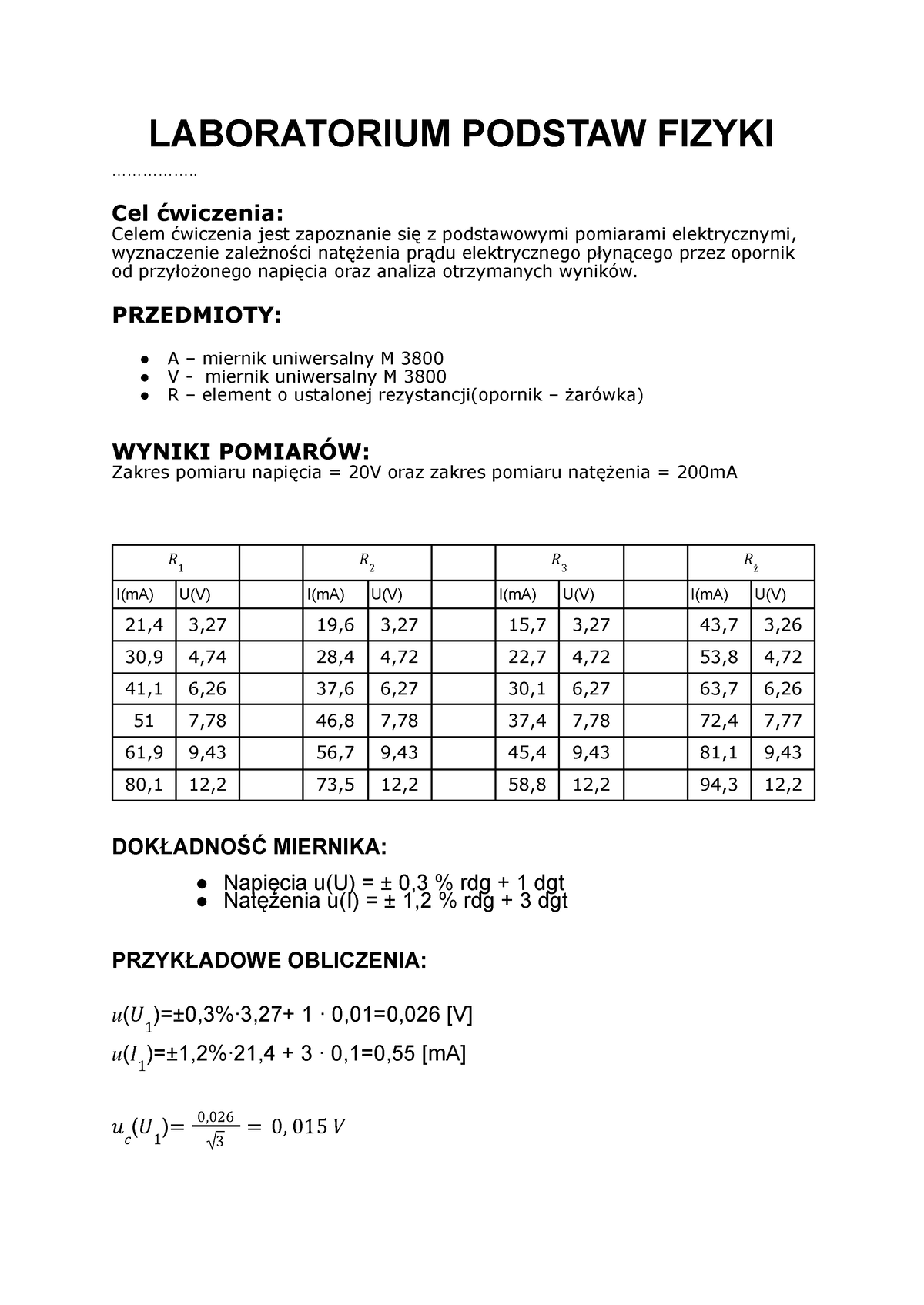 Laboratorium Fizyka 100B - LABORATORIUM PODSTAW FIZYKI ...