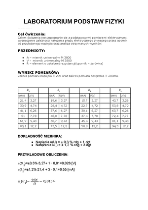 Laboratorium Podstaw Fizyki Sprawozdanie 100A - Fizyka Lab. - PWR - Studocu