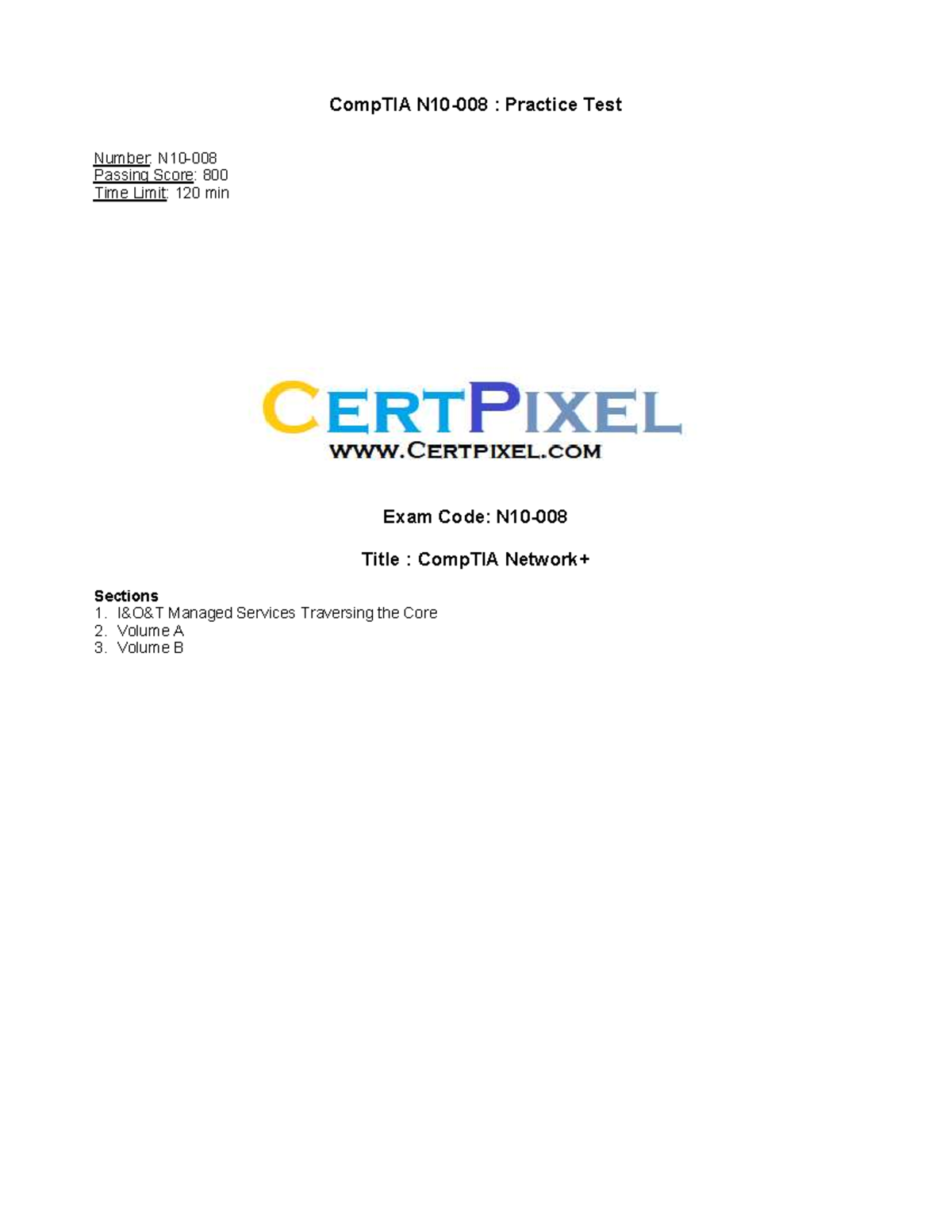 N10-008 - Study dump - CompTIA N10-008 : Practice Test Number: N10 ...