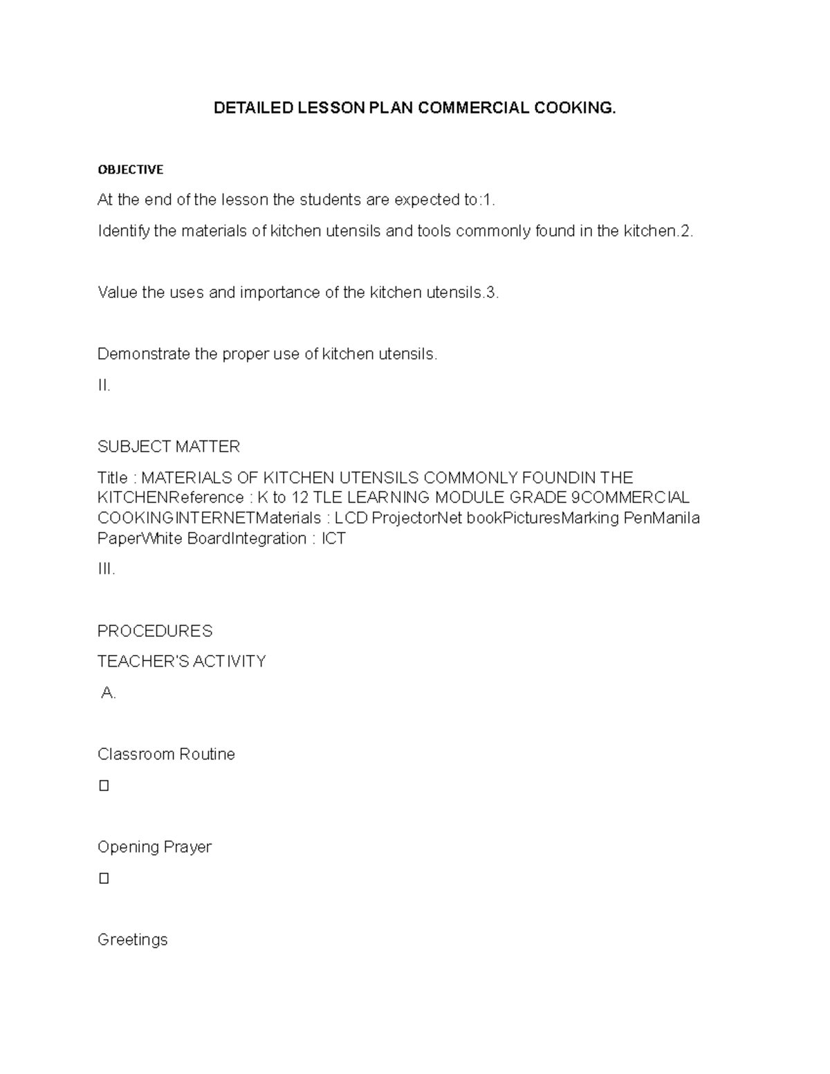 FS2;DLesson Plan tour travel management - Tour and Travel Management ...