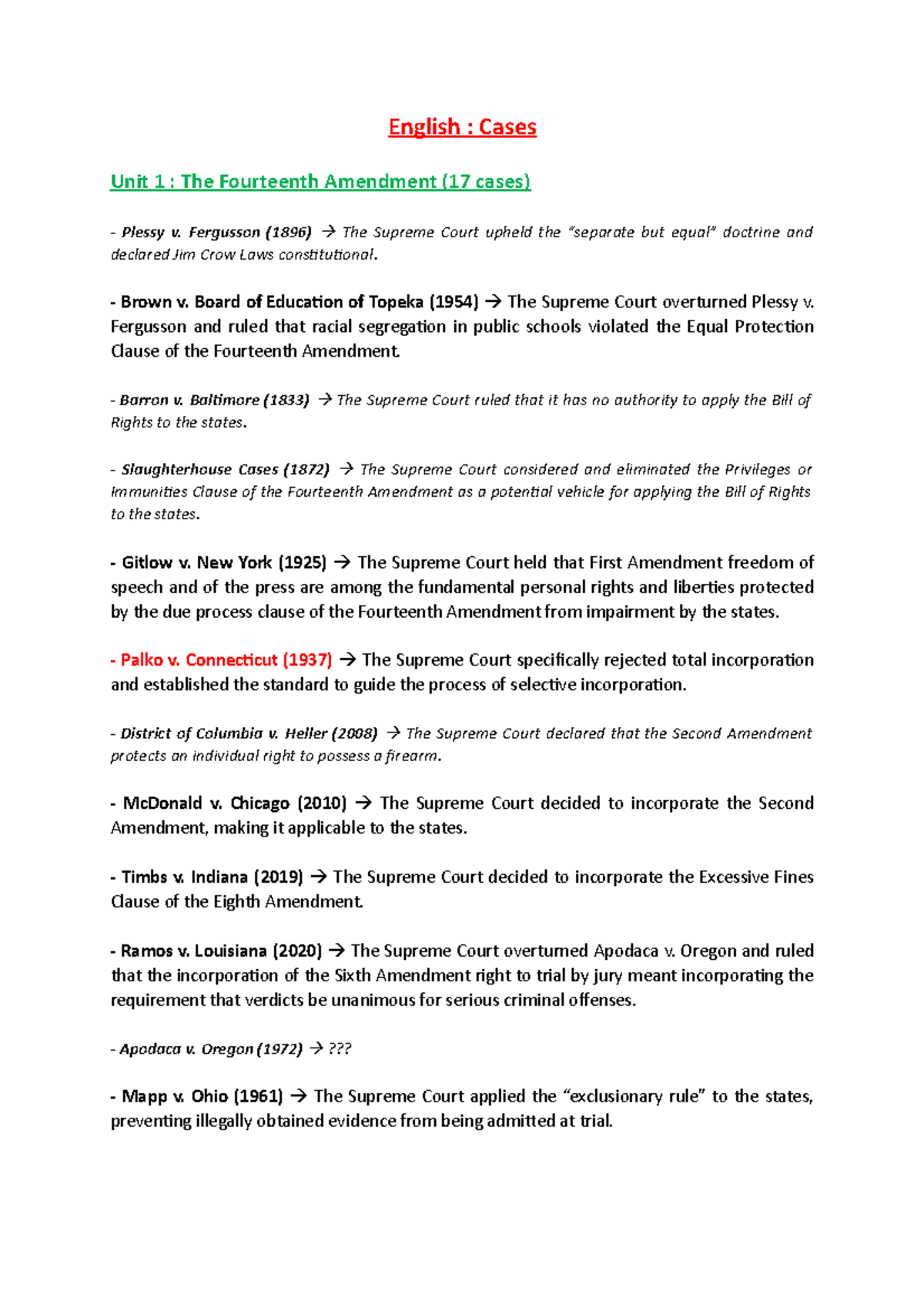 Cases L3 S1 Units 1 and 2 English Cases Unit 1 The Fourteenth