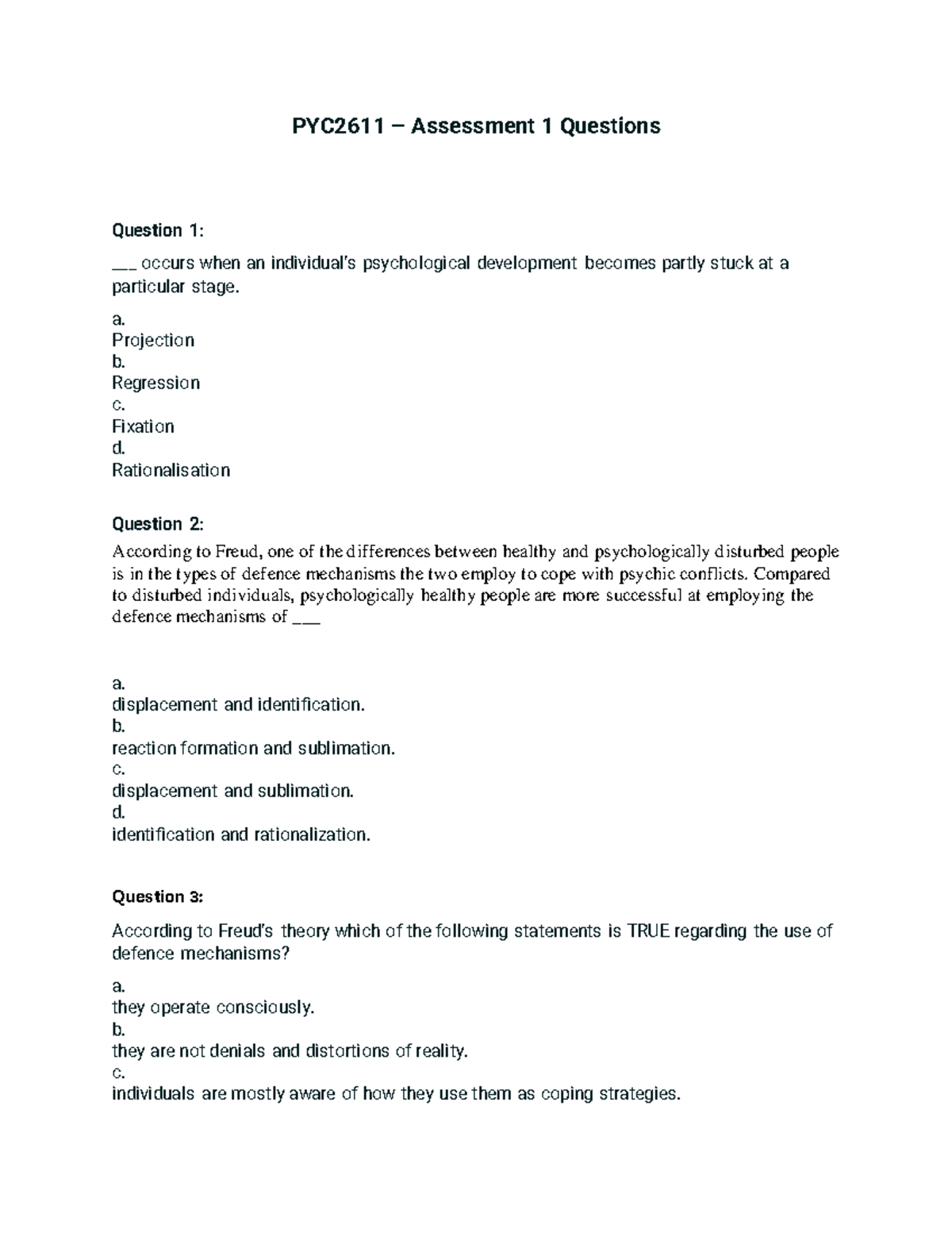 PYC2611 Assessment 1 Questions - PYC 2611 – Assessment 1 Questions ...
