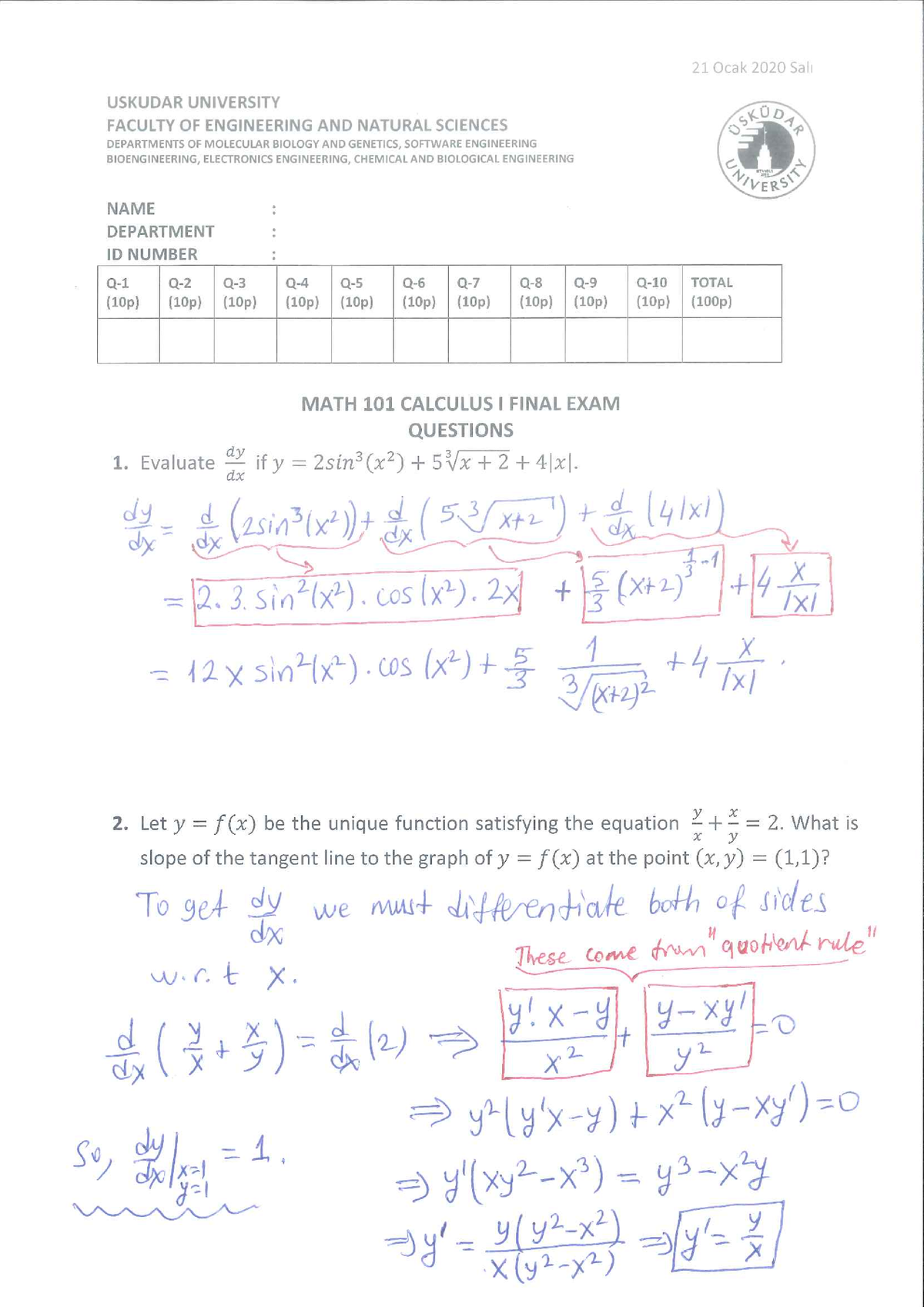 Math 101-final-solutions - Math Final Exam - Studocu