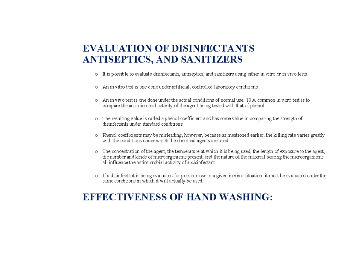 An overview and brief of surfactants EVALUATION OF DISINFECTANTS