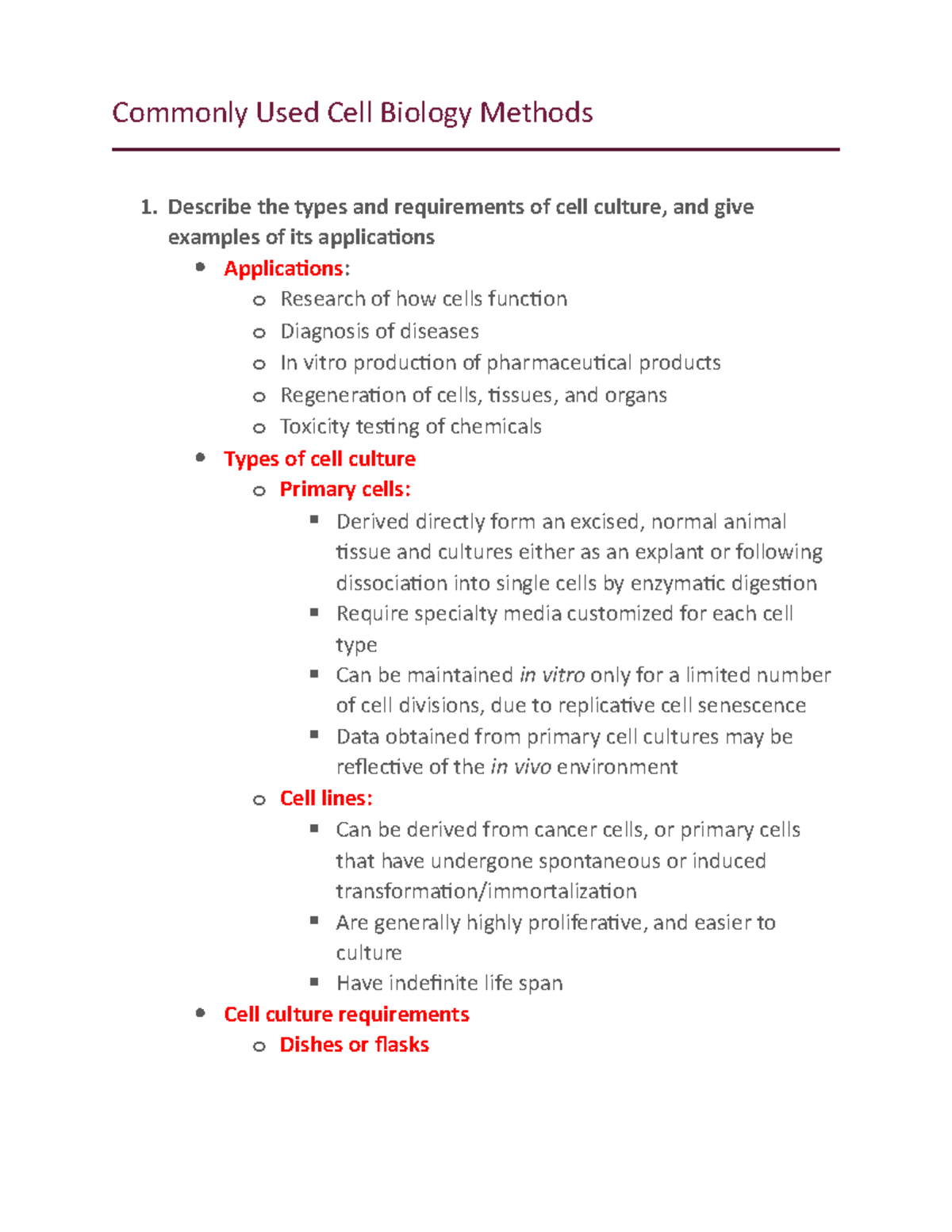 Commonly Used Cell Biology Methods Commonly Used Cell Biology Methods