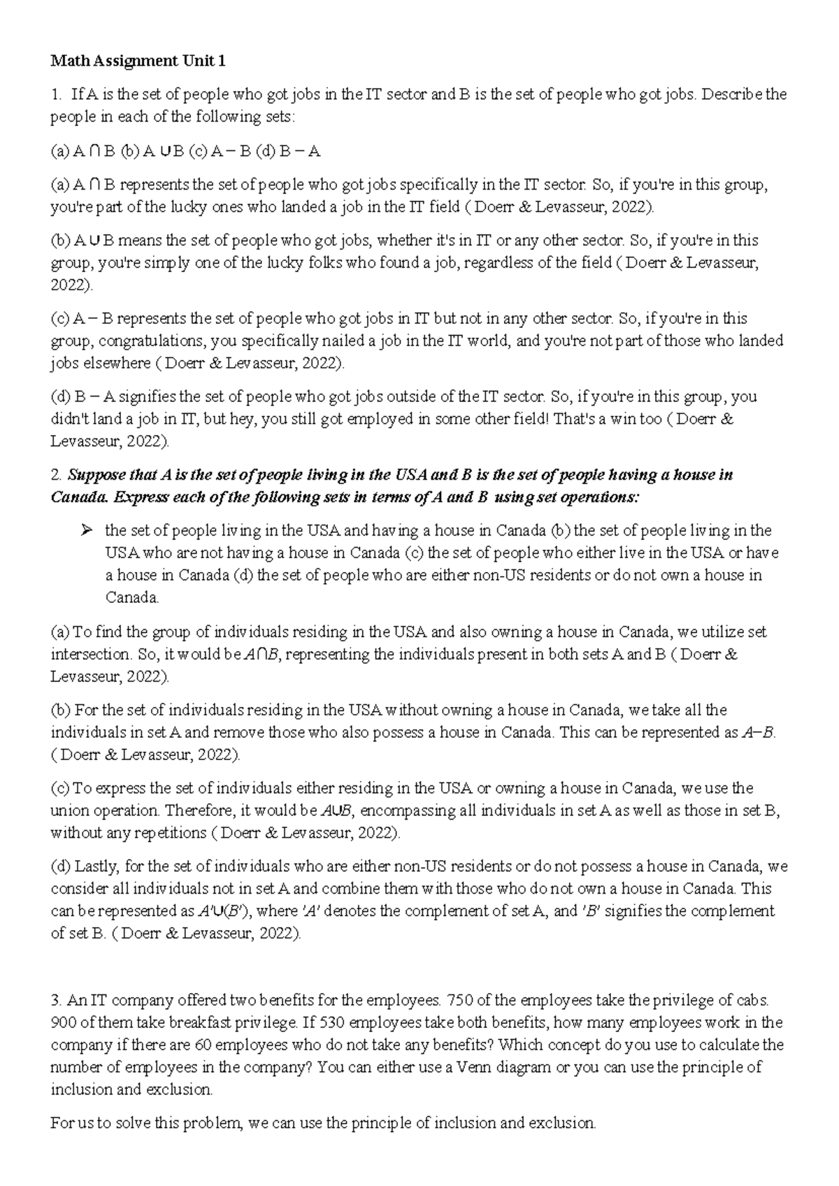 Math Assignment Unit 1 - Discrete Mathematics (MATH 1302) - Edit - Math ...