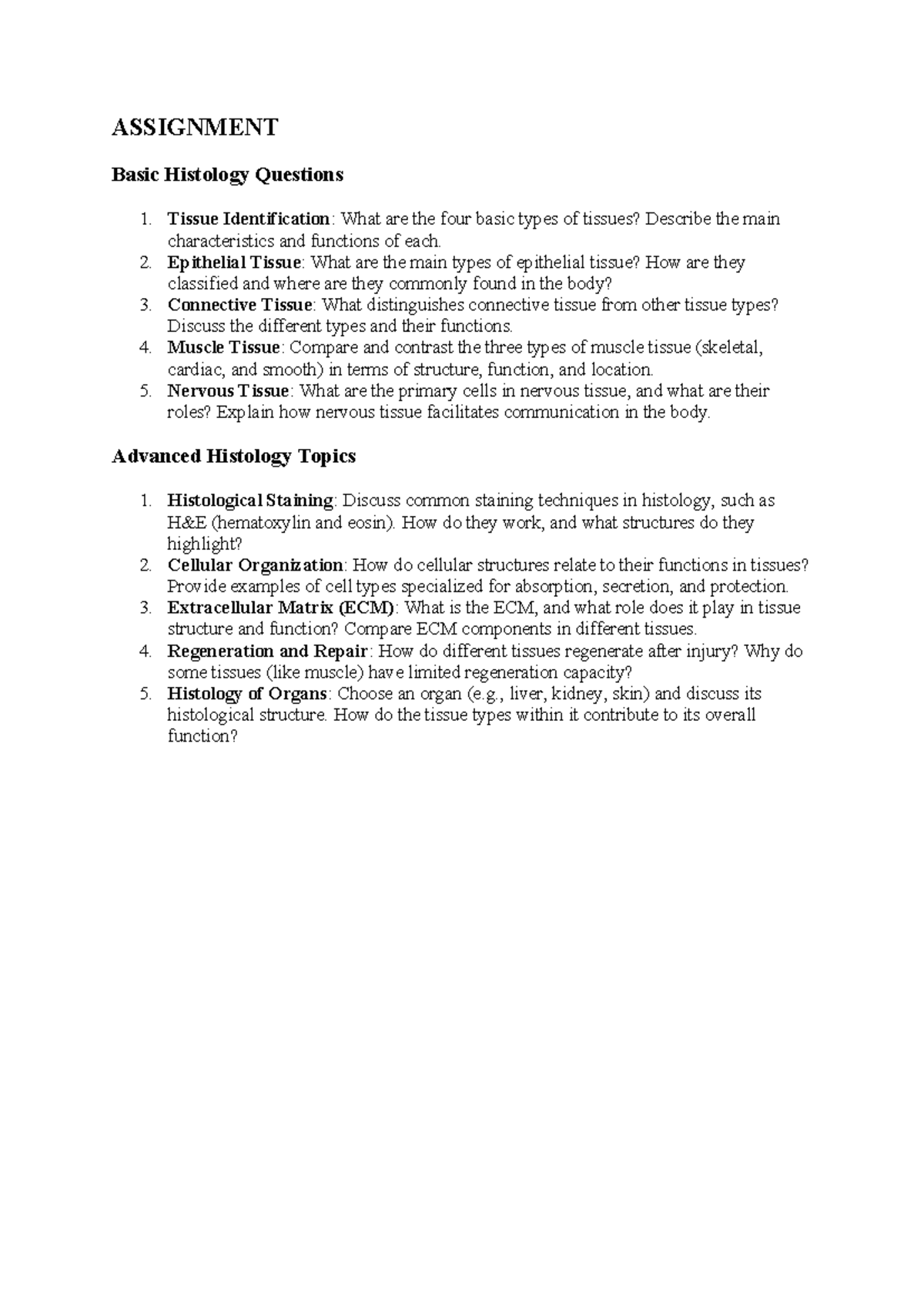 Assignment - For basic understanding - ASSIGNMENT Basic Histology ...