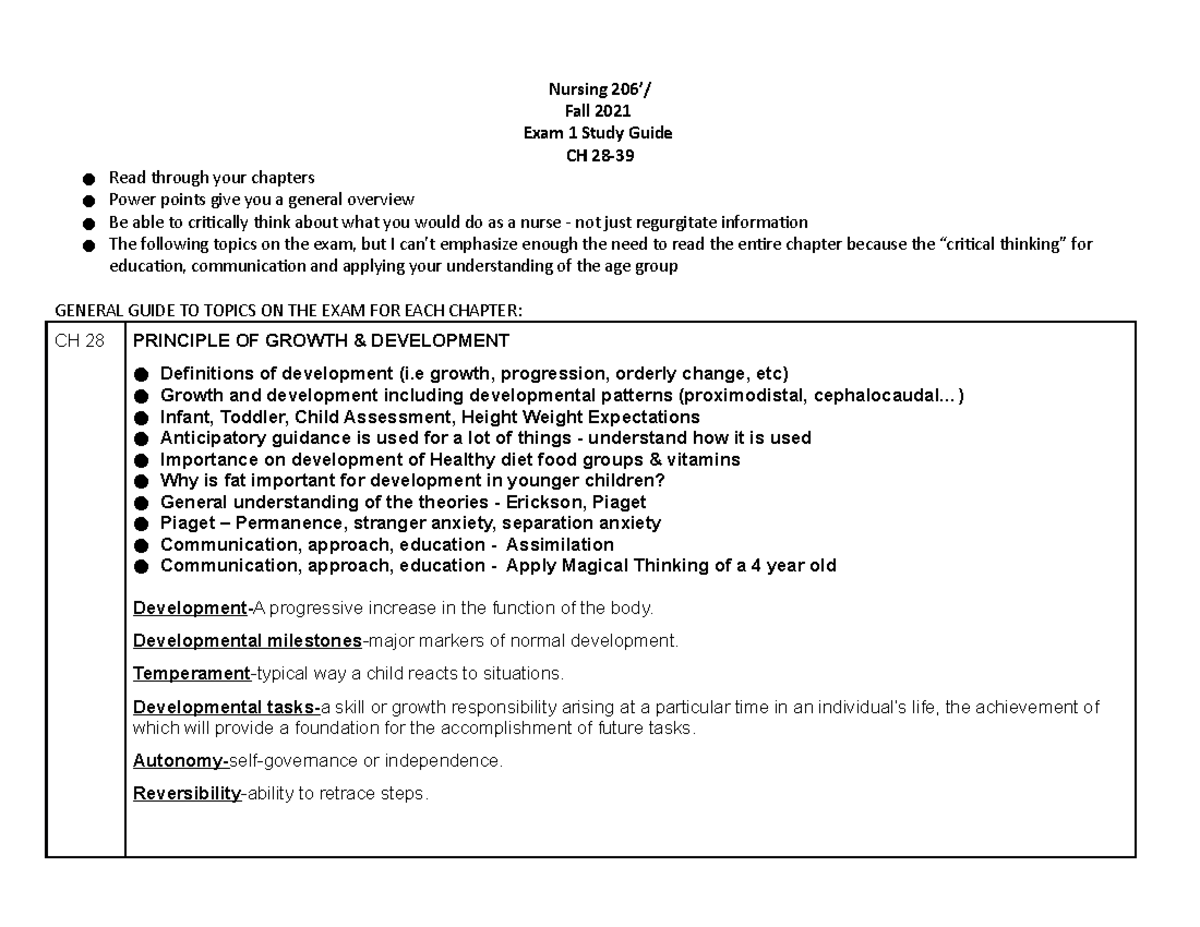 Peds Exam 1 - Peds Exam 1. Principle of Growth and development Infant ...