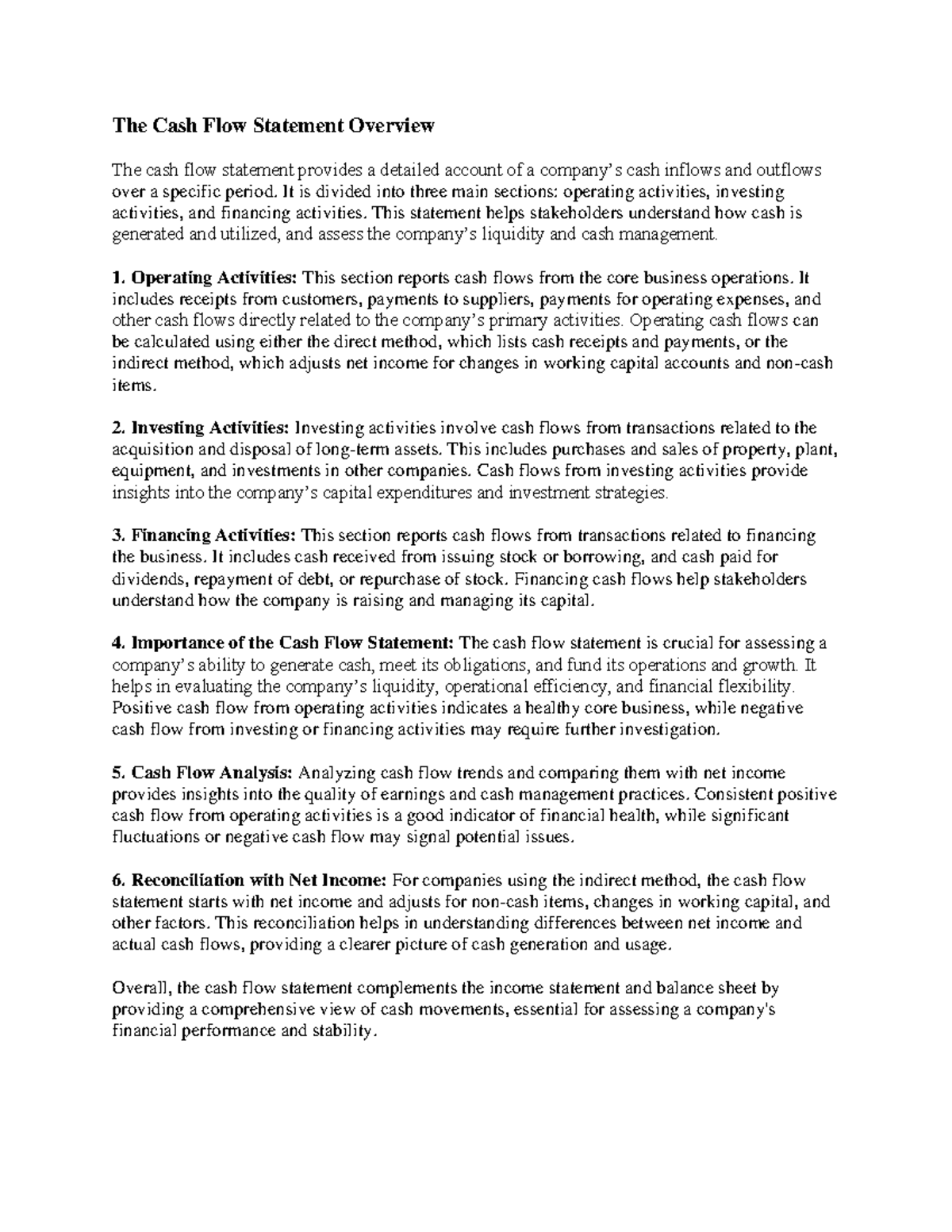 The cash flow statement provides a detailed account of a company’s cash ...