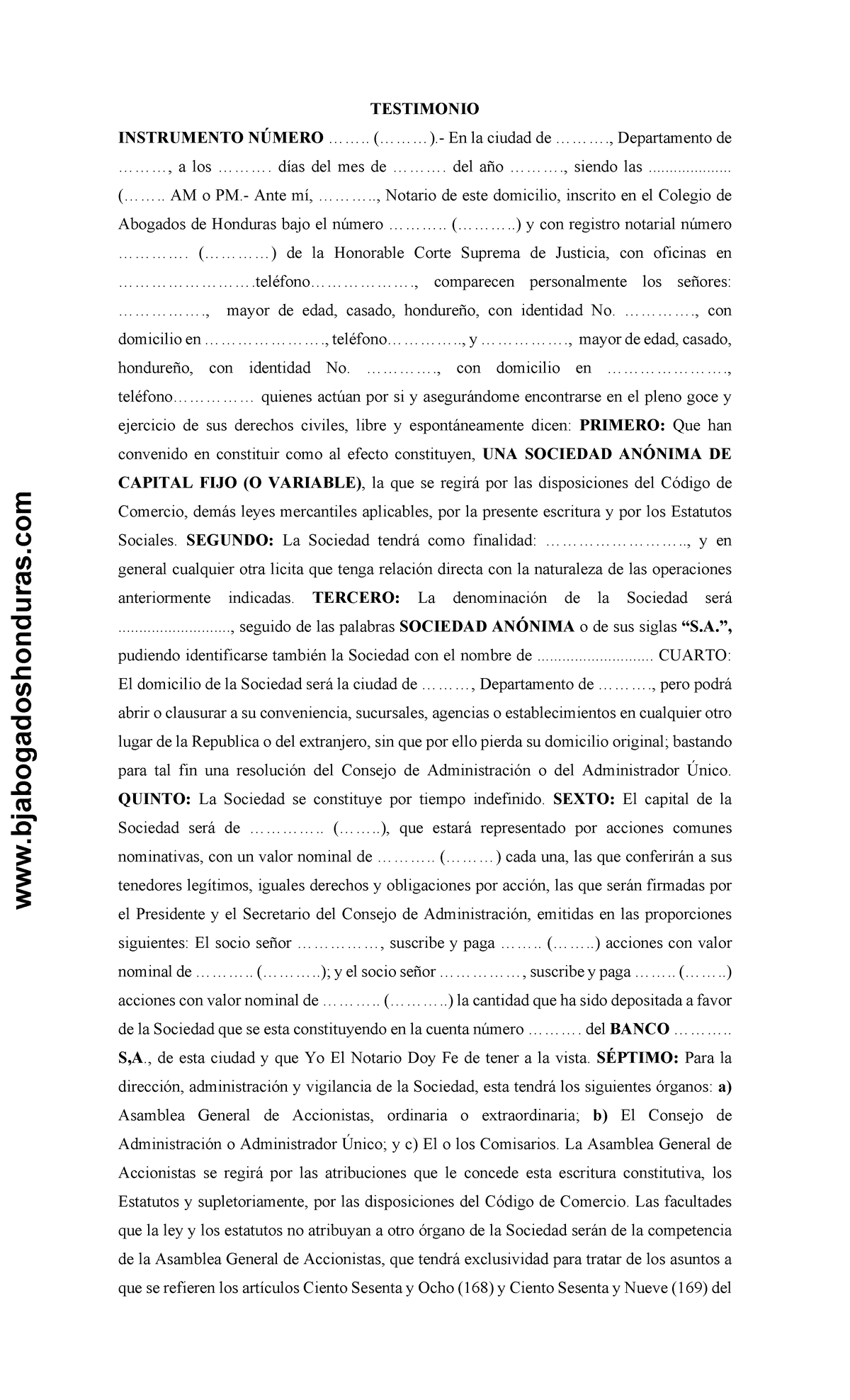 Formato Escritura Constitucion Sociedad Anonima Capital Variable