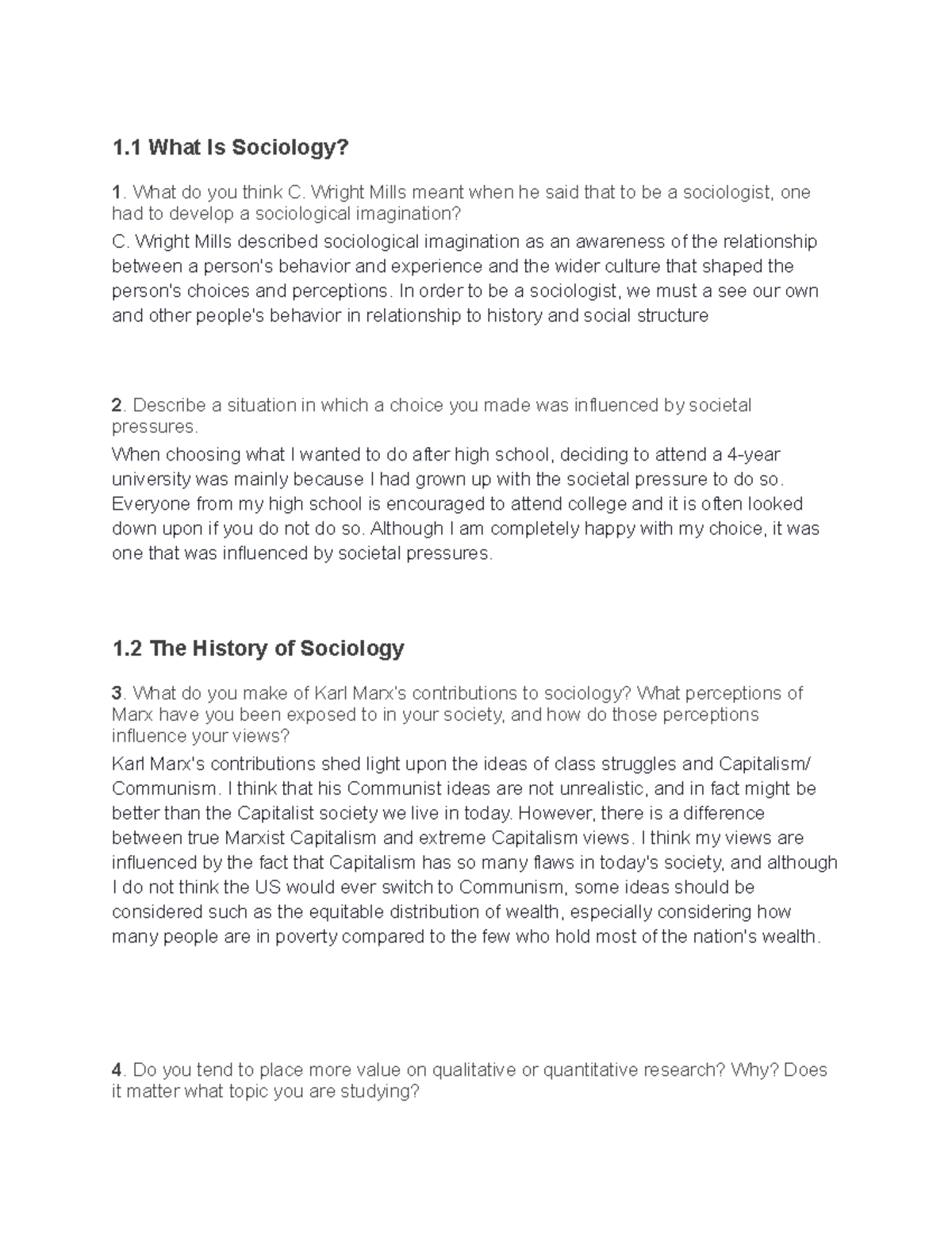 Chapter 1 Short Answer Questions With Answers - 1 What Is Sociology ...
