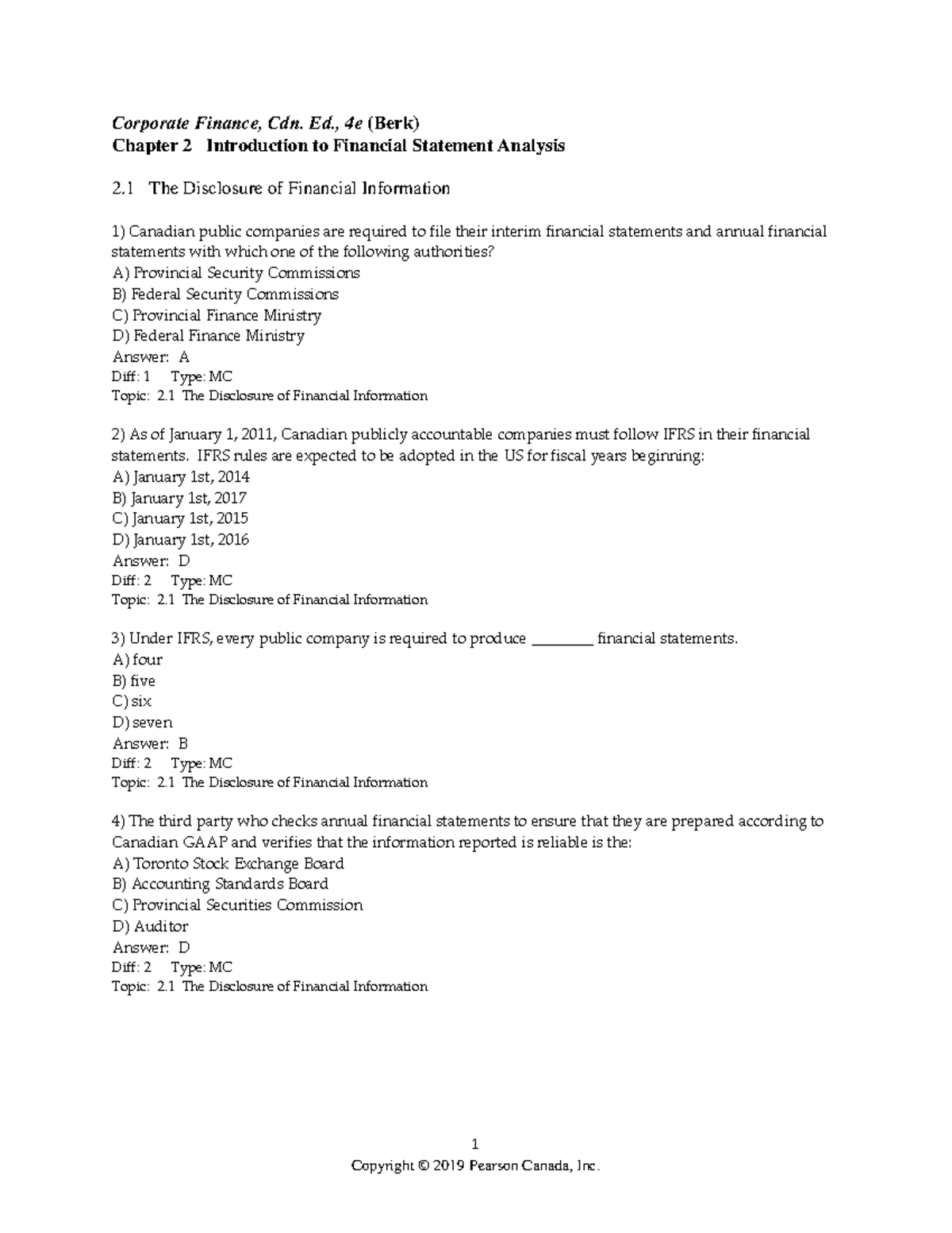 Corporate Finance ch2 Introduction to Financial Statement Analysis TEST ...