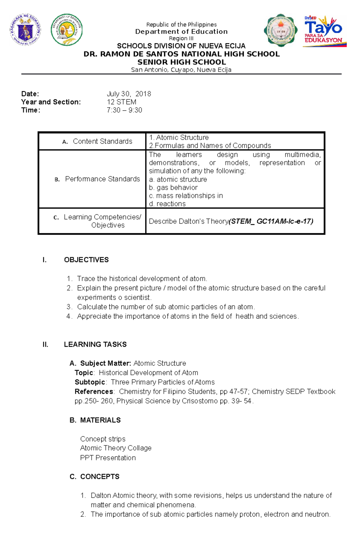 DEMO KO 1ST Grading - Lesson Plan - Republic of the Philippines ...