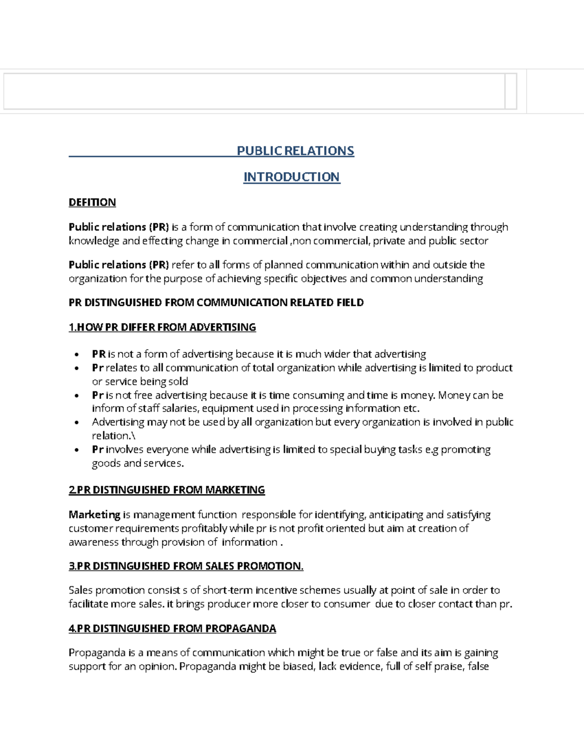 PR - public relations - PUBLIC RELATIONS INTRODUCTION DEFITION Public ...