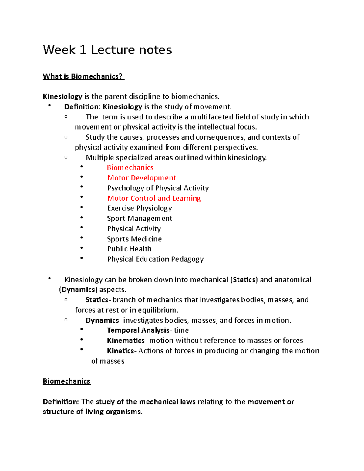 Week 1 Lecture Notes BMCH - Week 1 Lecture Notes What Is Biomechanics ...