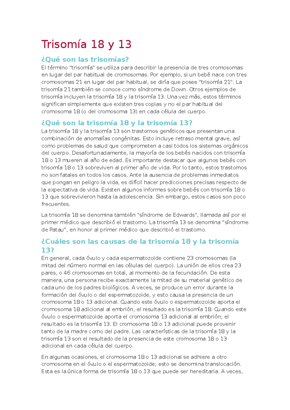 Diferencia Entre Trisomía 13 Y 18 / Enfermedades – JUGO