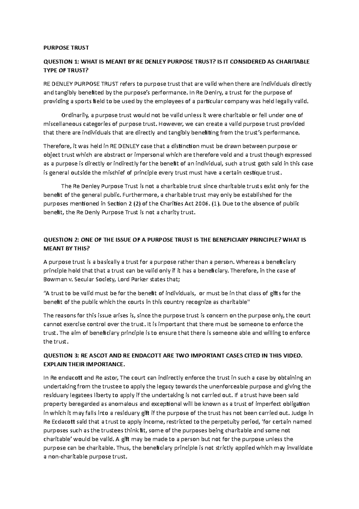 Purpose Trust - PURPOSE TRUST QUESTION 1: WHAT IS MEANT BY RE DENLEY ...