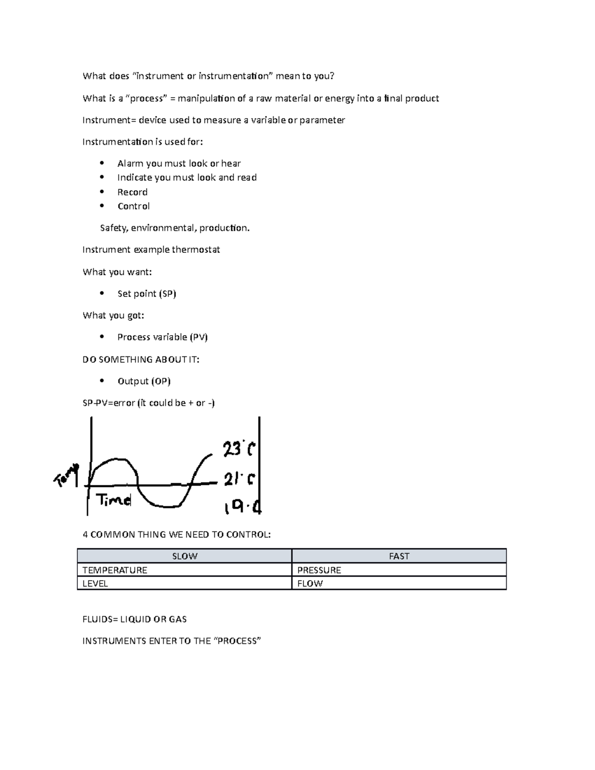 Process Instrumentation 1 What does “instrument or instrumentation