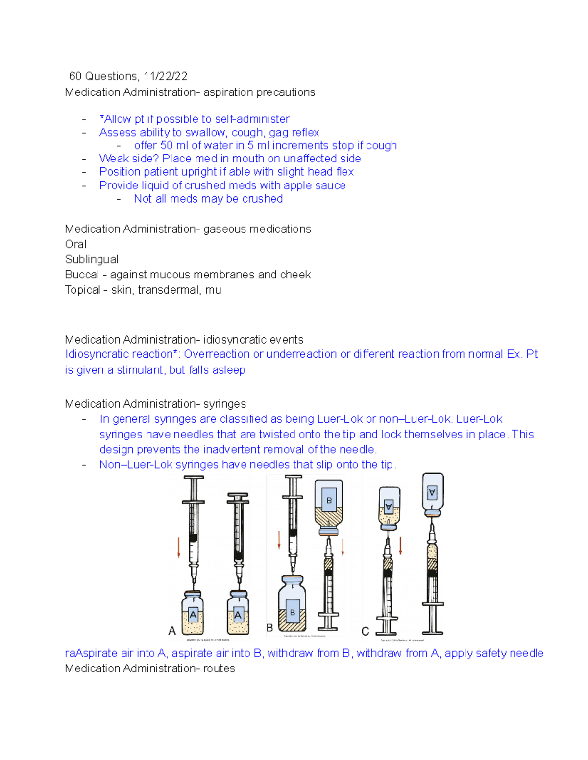 Foundations Unit 3 60 Questions, 11/22/ Medication Administration