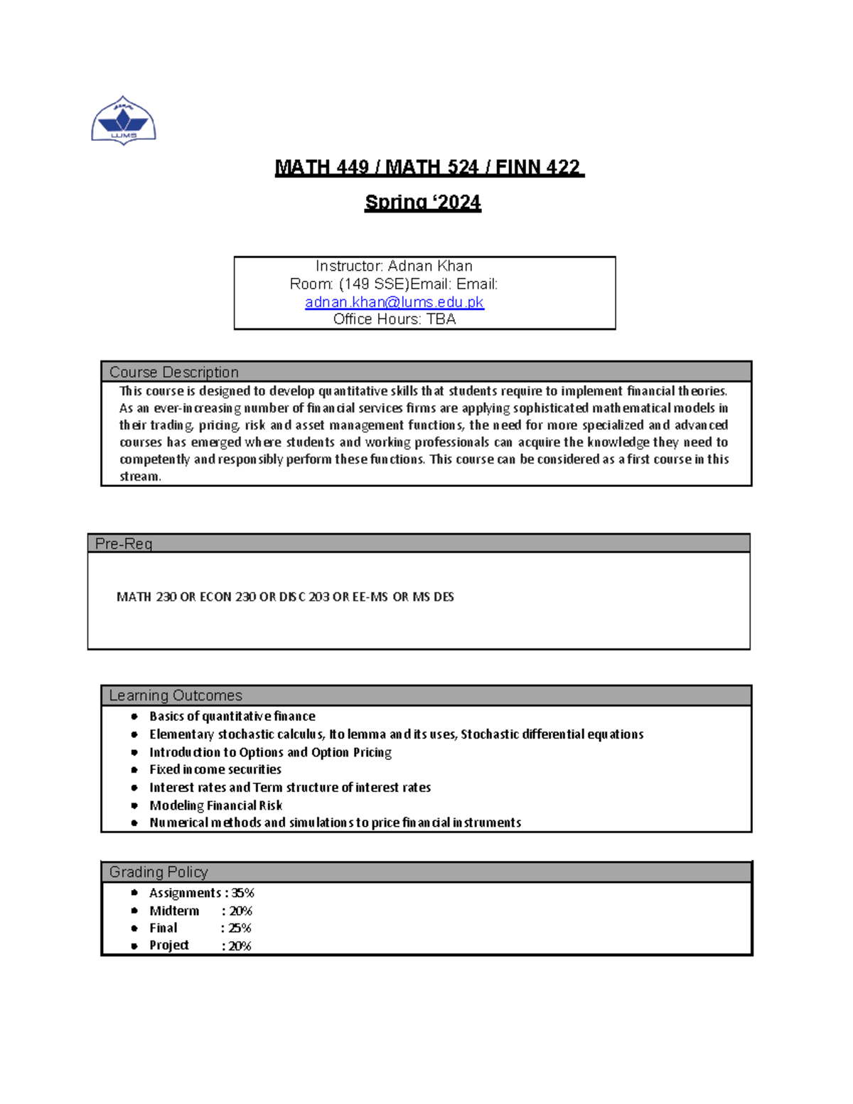 MATH 449 - MATH 524 - FINN 422 - Quantitative Finance Advanced ...