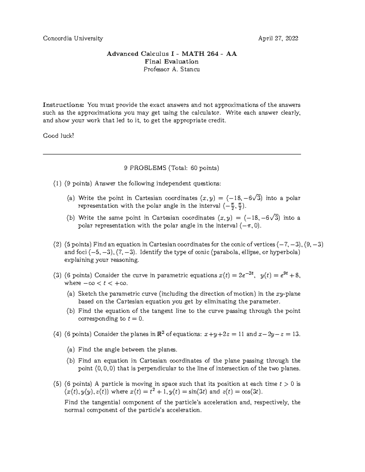 Final Math 264 Old - Concordia University April 27, 2022 Advanced ...