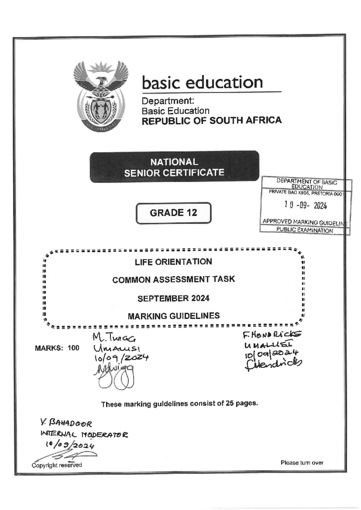 LO CAT Approved Marking Guideline English - basic education Department ...