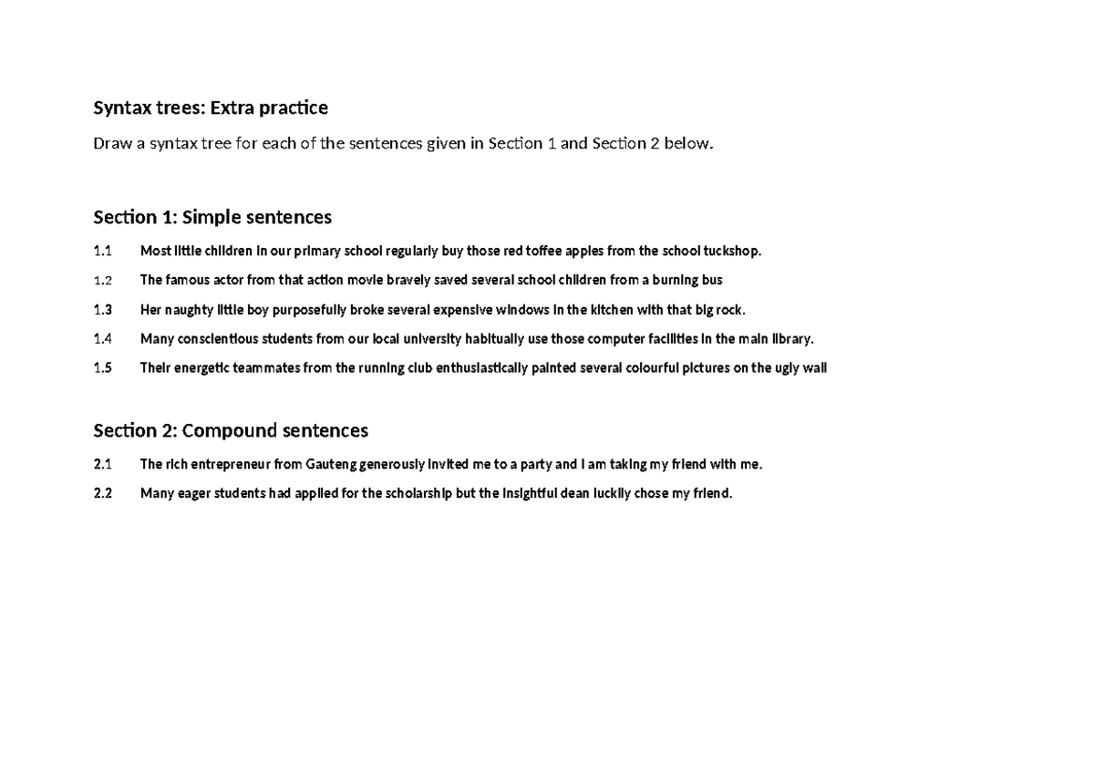 LES112 Syntax trees extra practice 2024 - Syntax trees: Extra practice ...