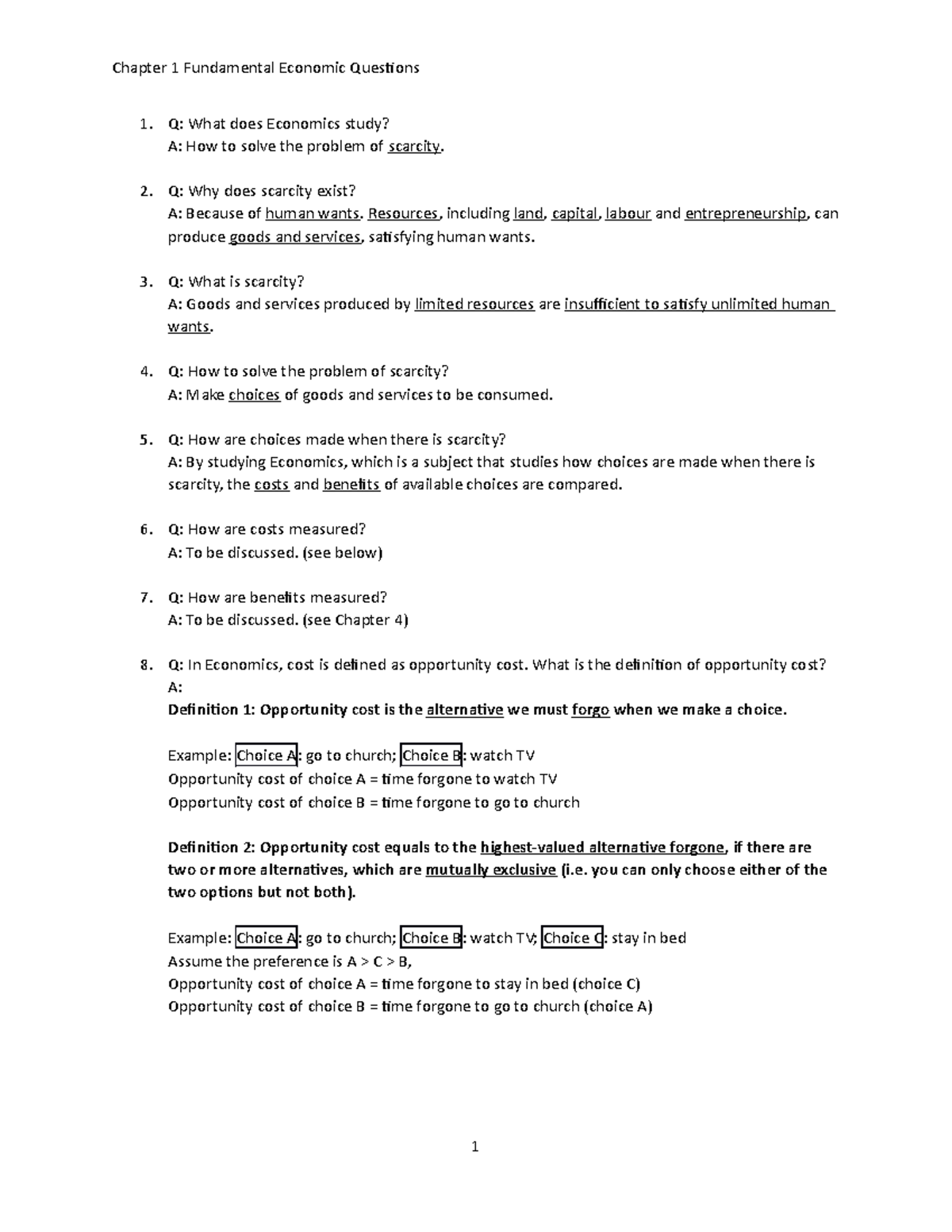 Chapter 1 Fundamental Economic Questions Q What does Economics study