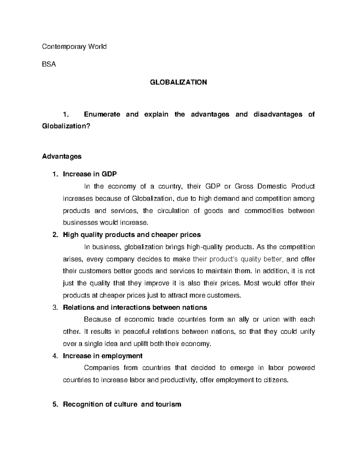 Advantages and Disadvantages of Globalization - Contemporary World BSA ...