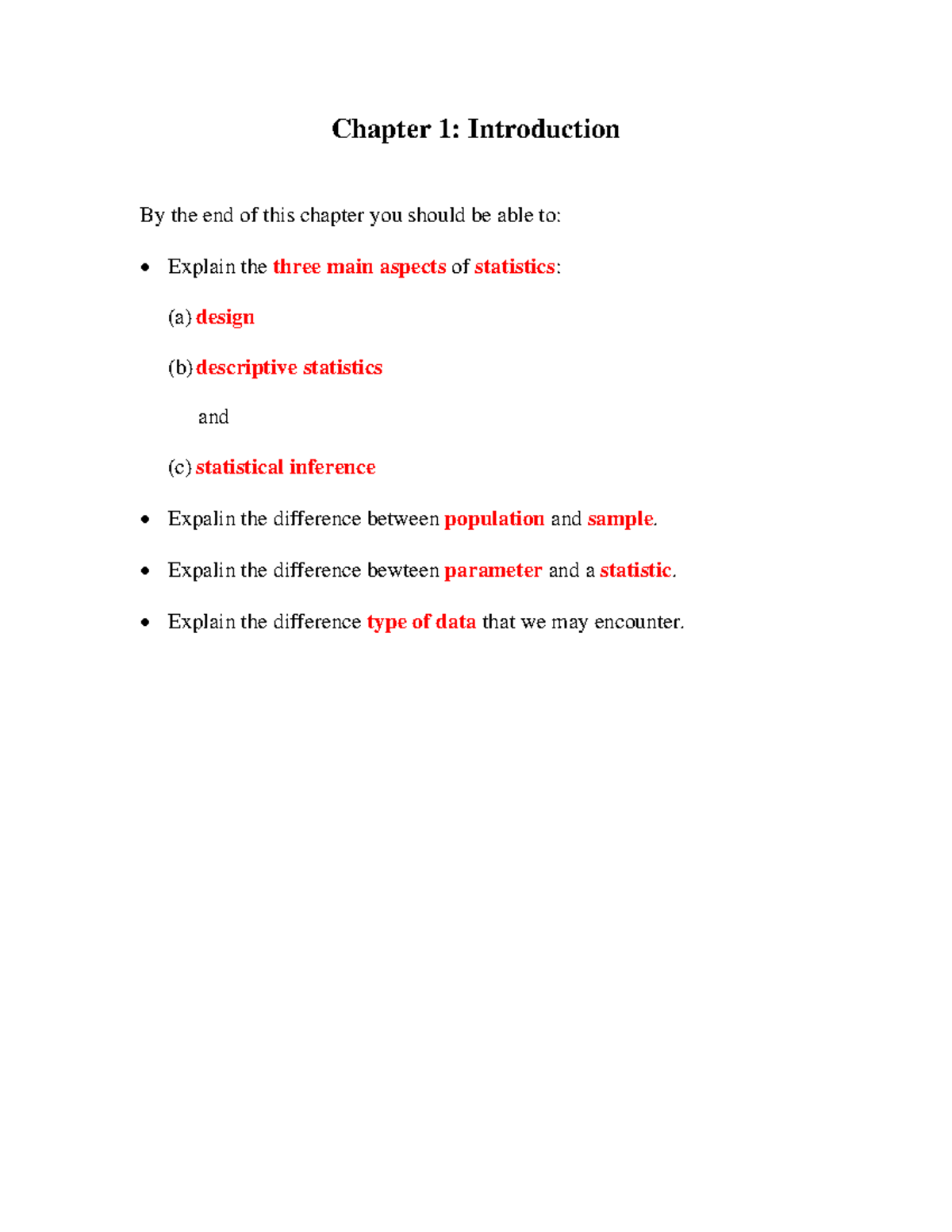 #1 Stat151 - Chapter 1 - Notes - Chapter 1: Introduction By the end of ...