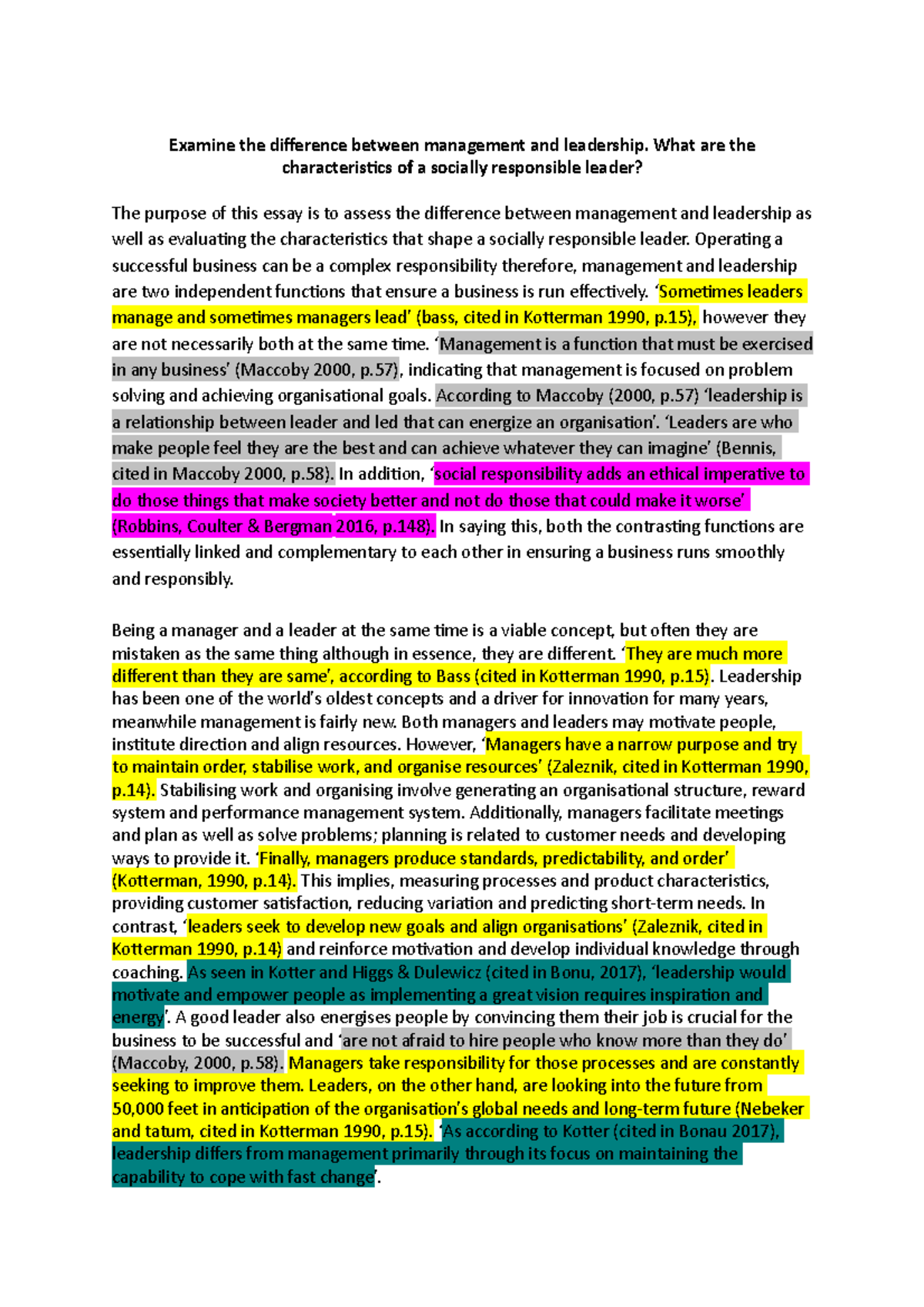 Leadership essay - Examine the difference between management and ...