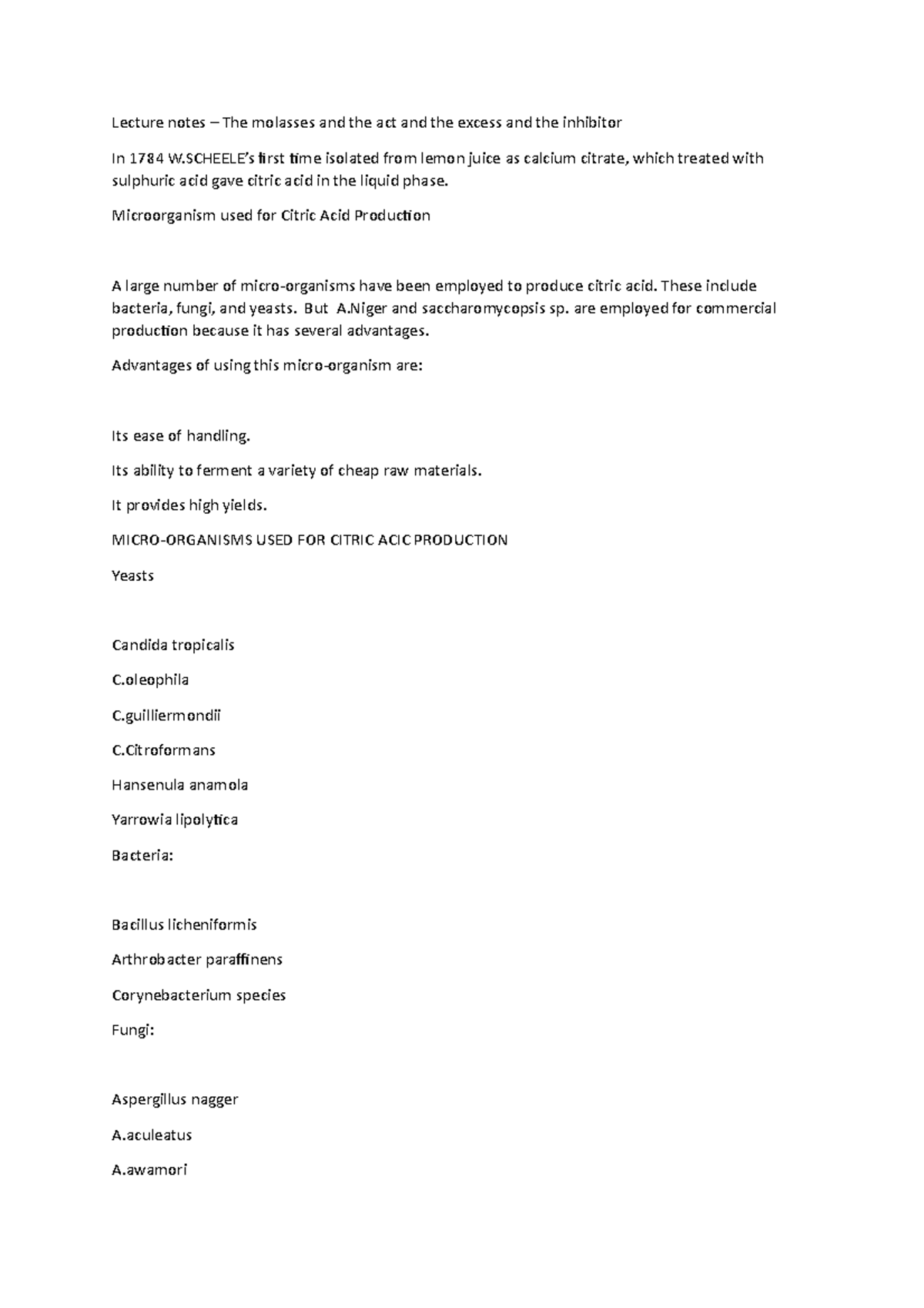 Lecture notes The molasses and the act and the excess and the