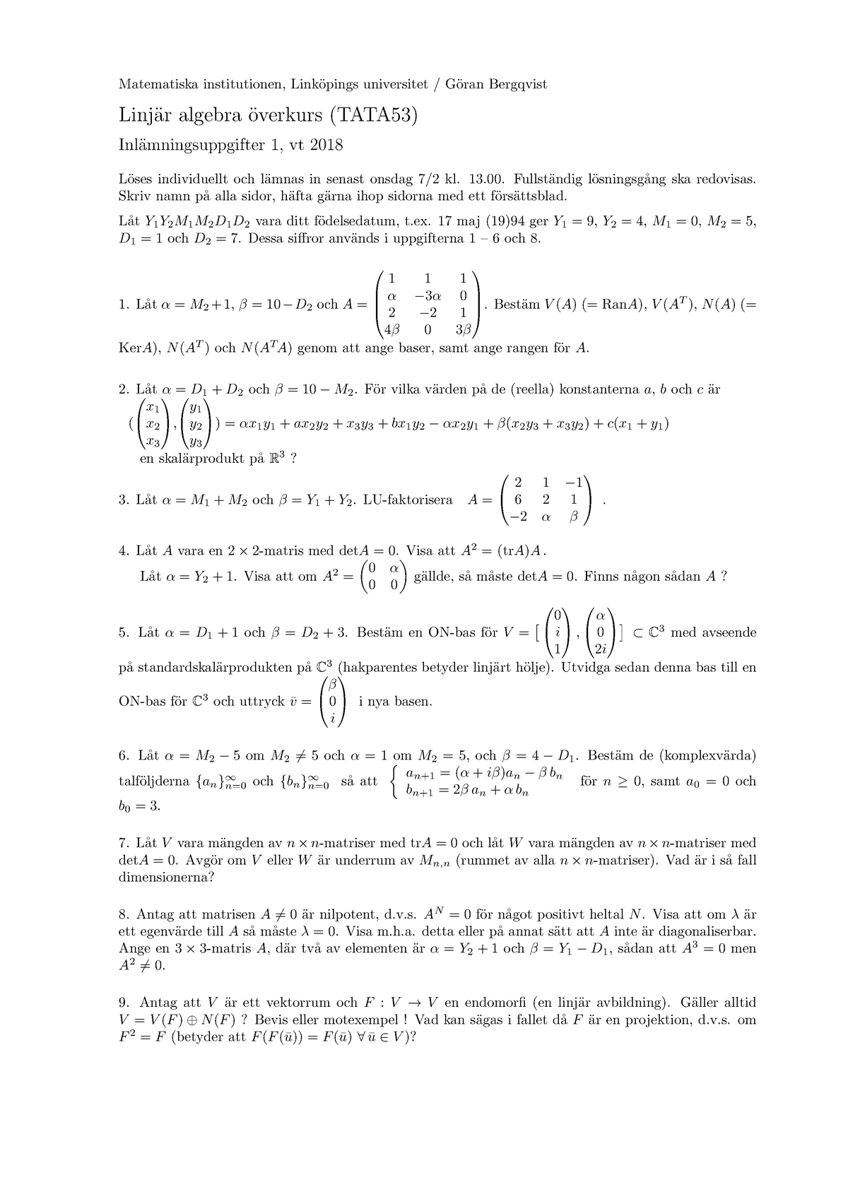 Obligatorisk Inlämningsuppgift 1 - Matematiska Institutionen, Link ...