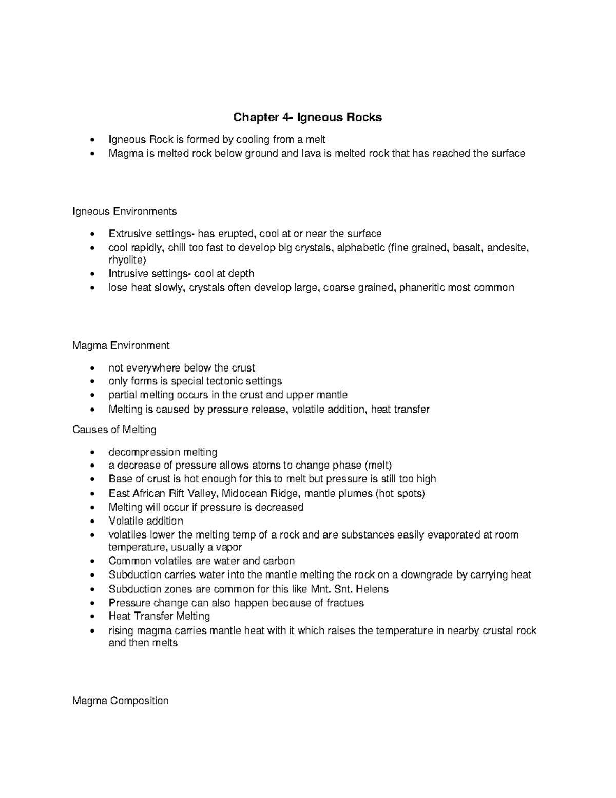 Geology Module 4 and 5 - Chapter 4- Igneous Rocks Igneous Rock is ...